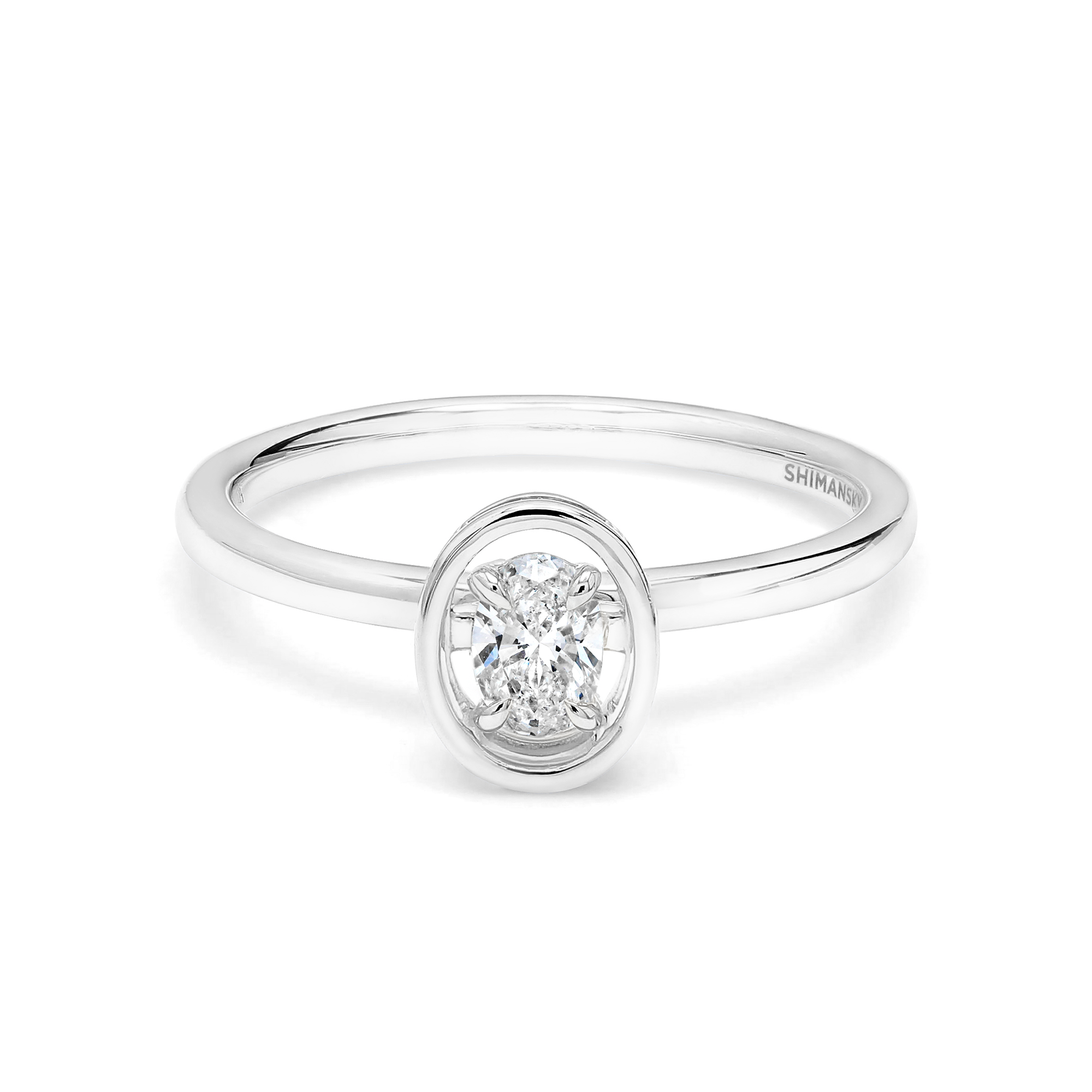 Shimansky 0.3ct Saturn Oval Diamond Solitaire Ring in 14K White Gold Front View
