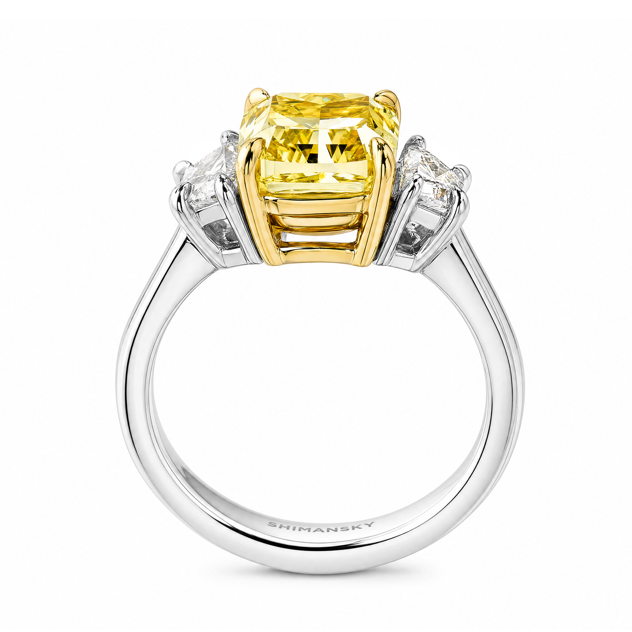Cushion Fancy Yellow Half Moon Side Stone Ring