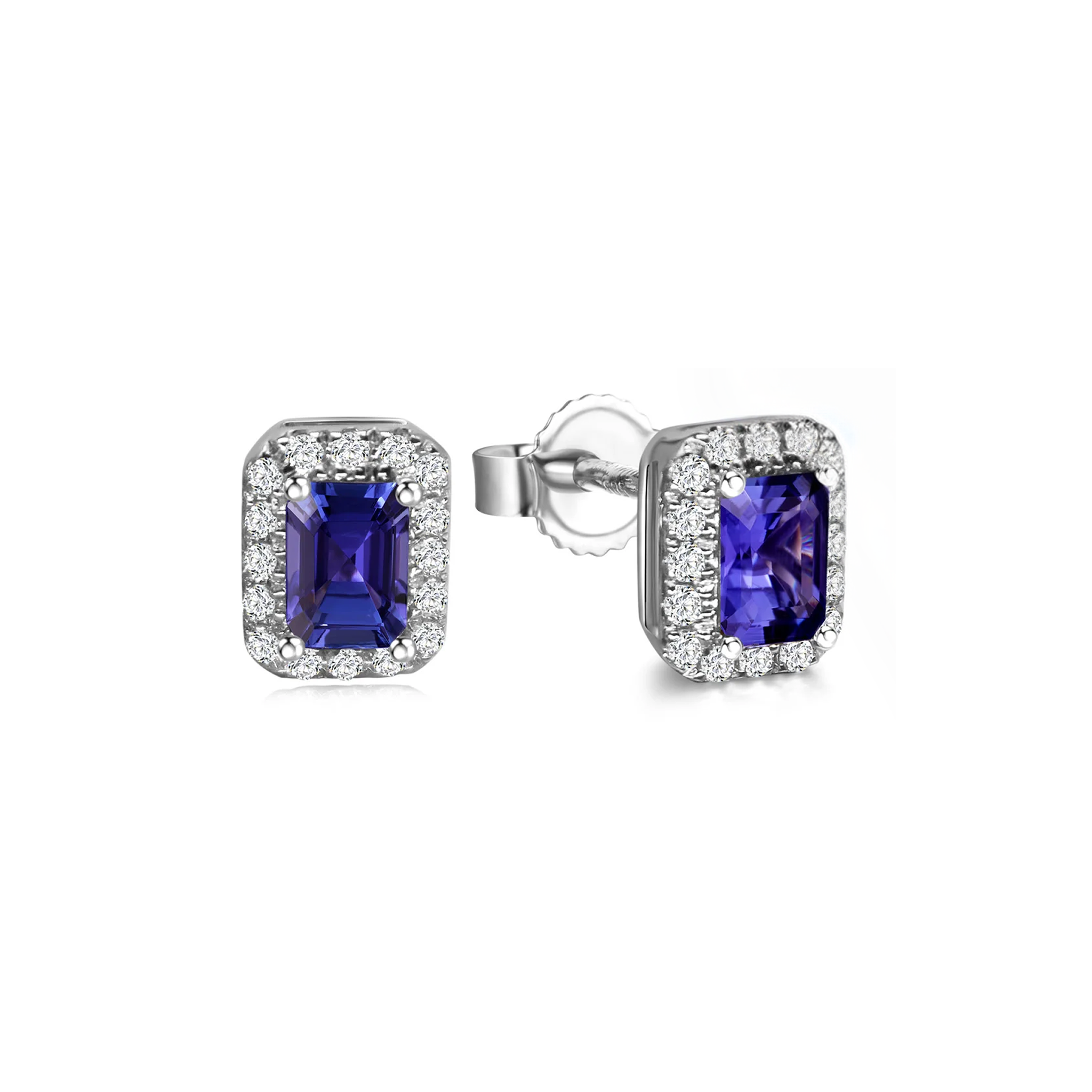 Shimansky 1.3 TCW Tanzanite Emerald Halo Earrings in 14K White Gold 3D View