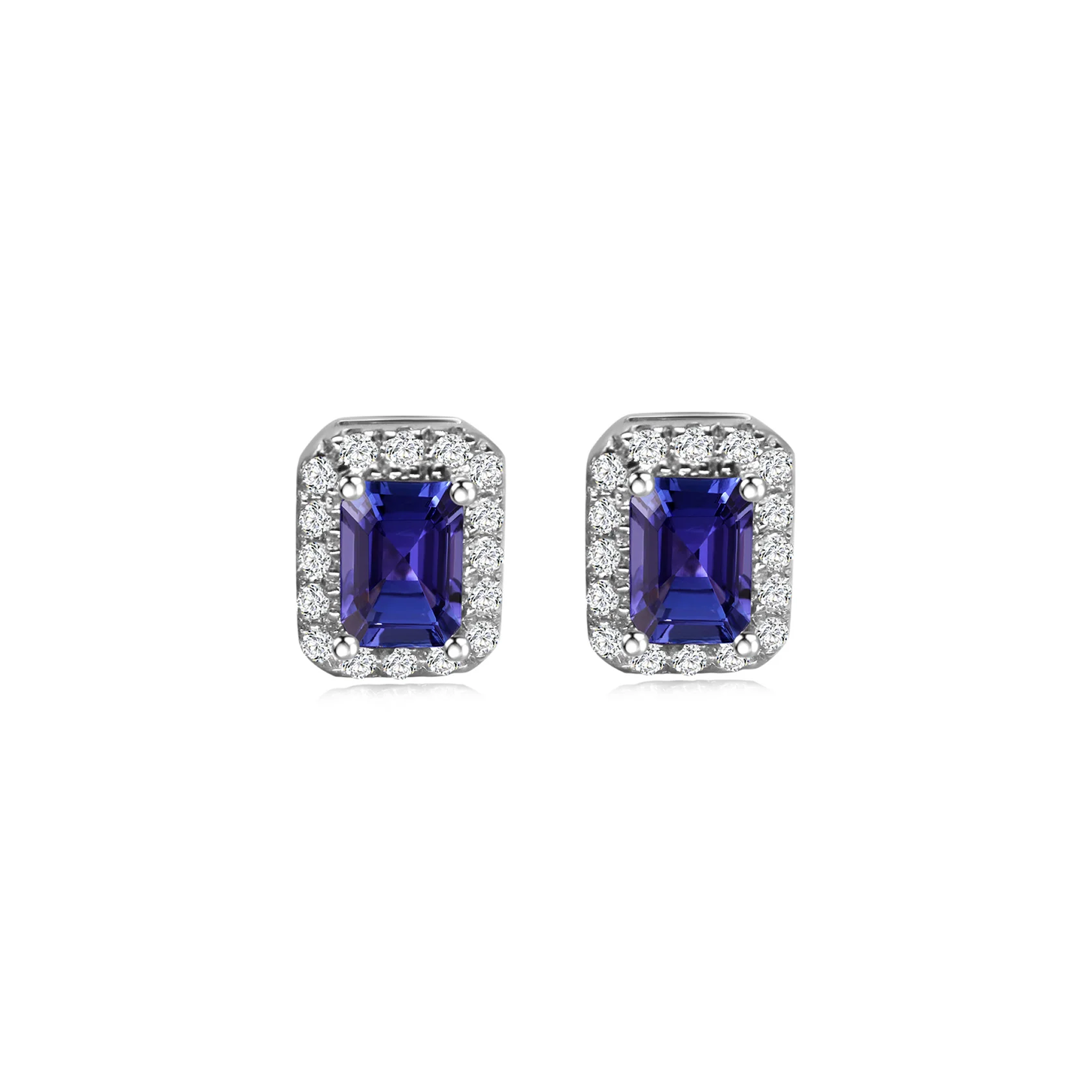 Shimansky 1.3 TCW Tanzanite Emerald Halo Earrings in 14K White Gold Front View