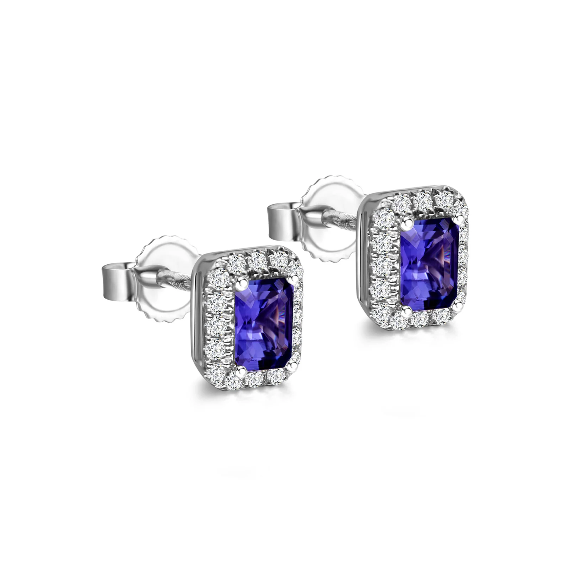 Shimansky 1.3 TCW Tanzanite Emerald Halo Earrings in 14K White Gold 3D View