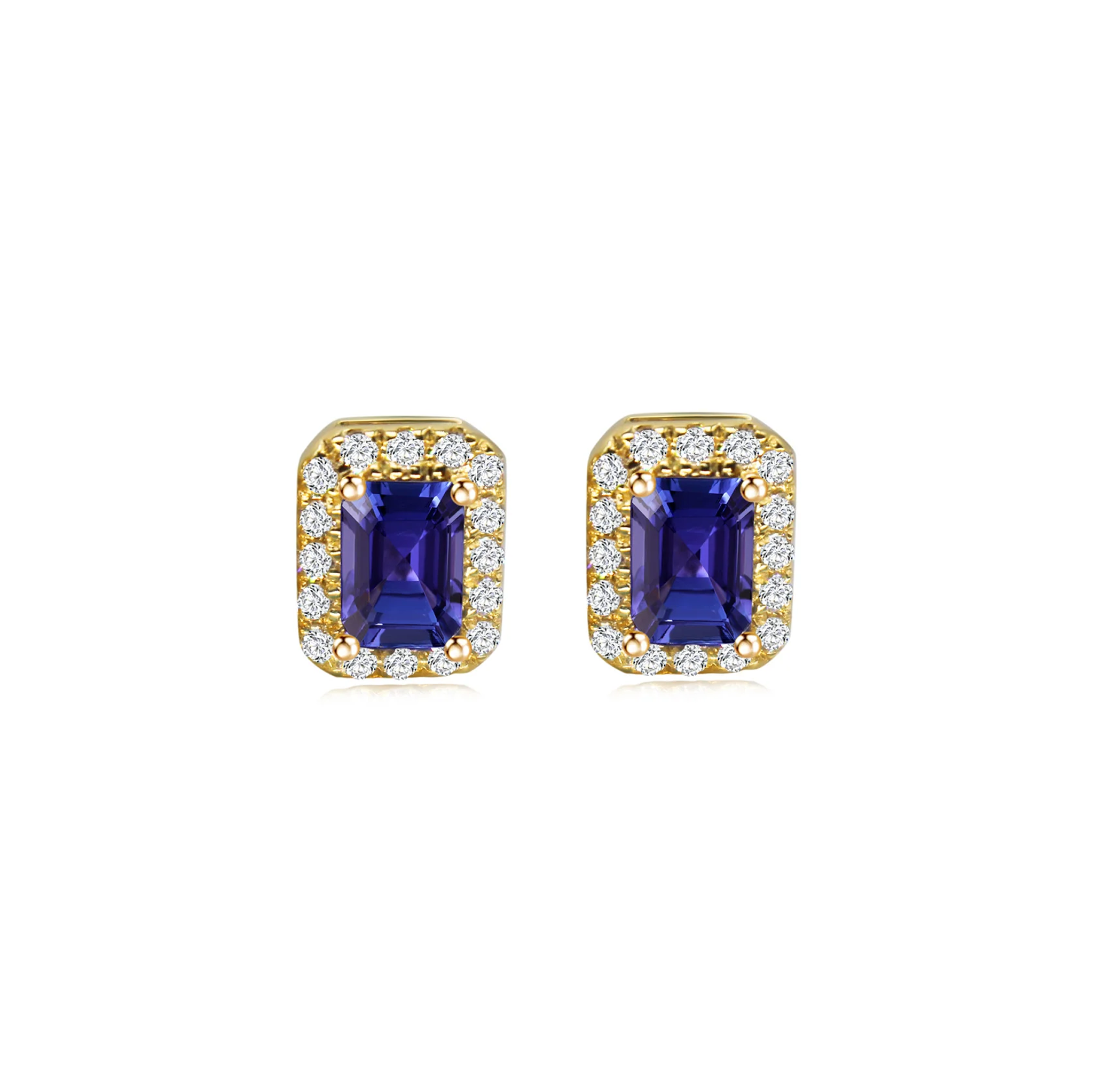 Shimansky 1.1 TCW Tanzanite Emerald Halo Earrings in 14K Gold Front View