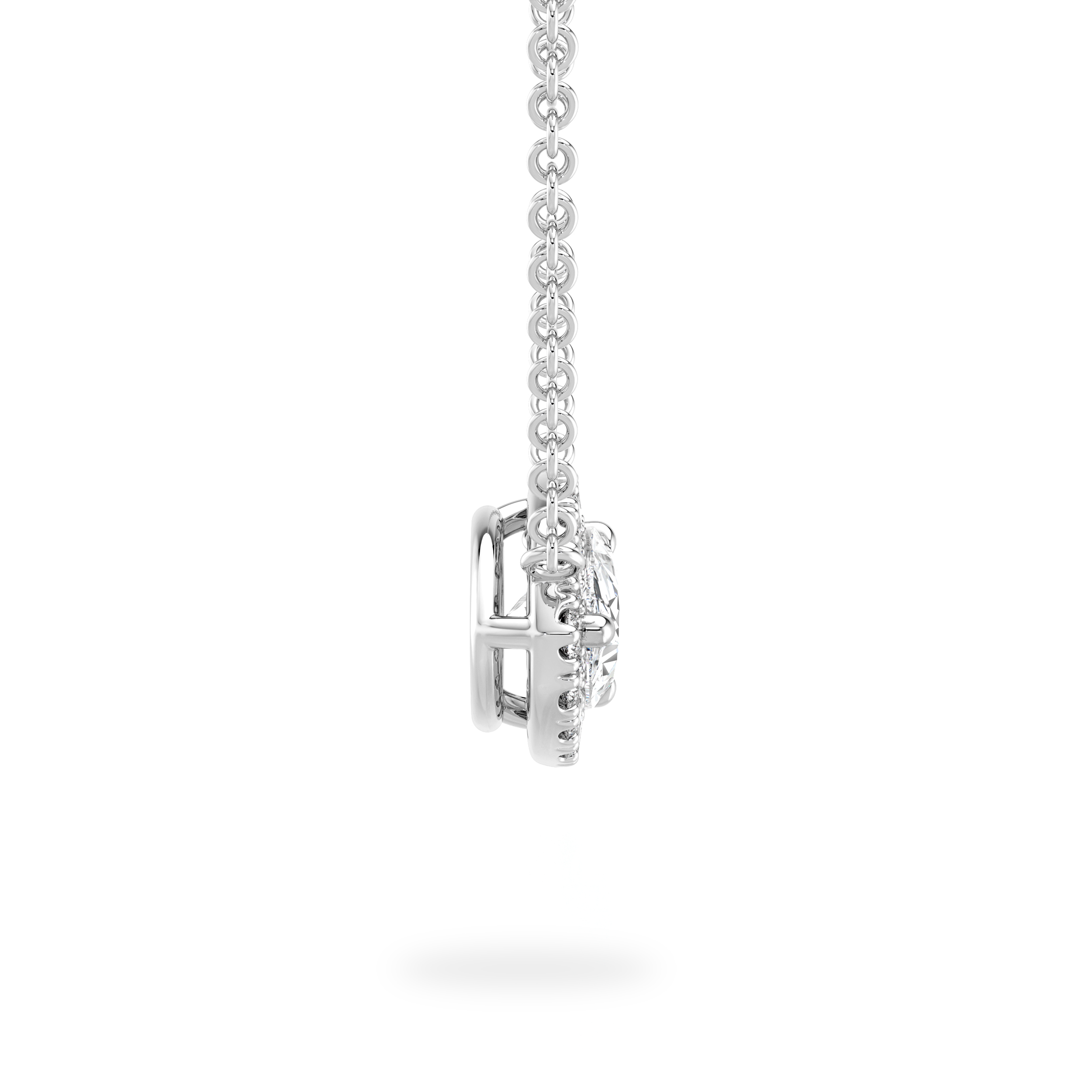 Shimansky 0.9 TCW Pear Diamond Microset Halo Necklace in Platinum Side View