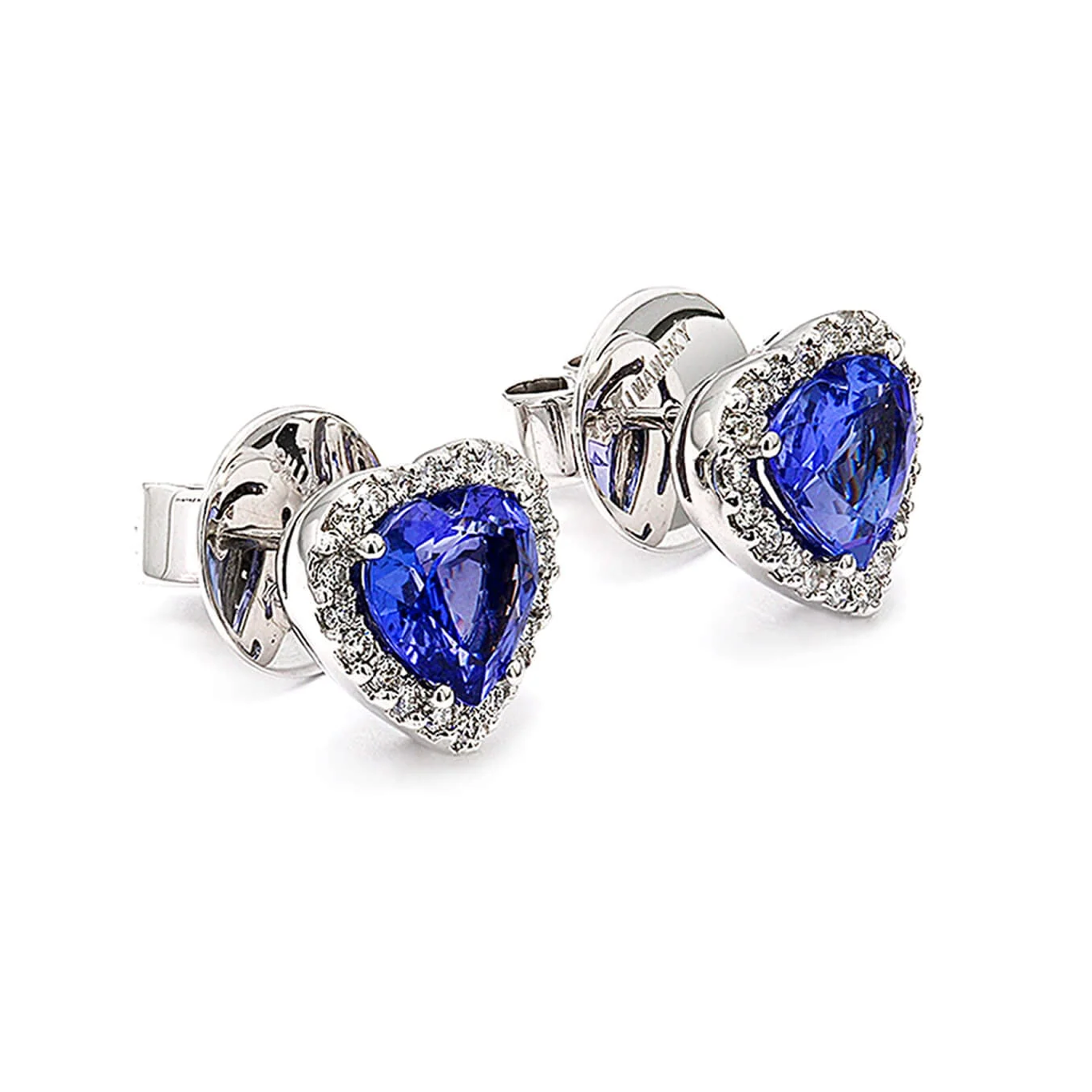 Shimansky 3.4 TCW Heart Tanzanite Halo Stud Earrings in 18K White Gold 3D View
