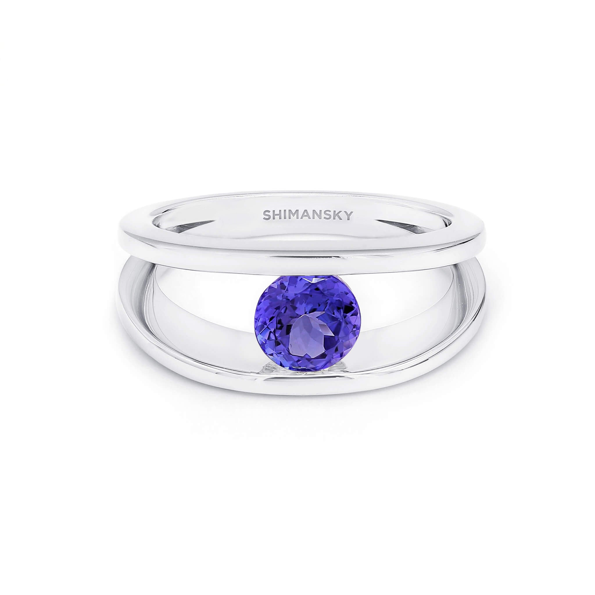Shimansky 0.7ct Millennium Iconic Tanzanite Ring 18K White Gold Front View