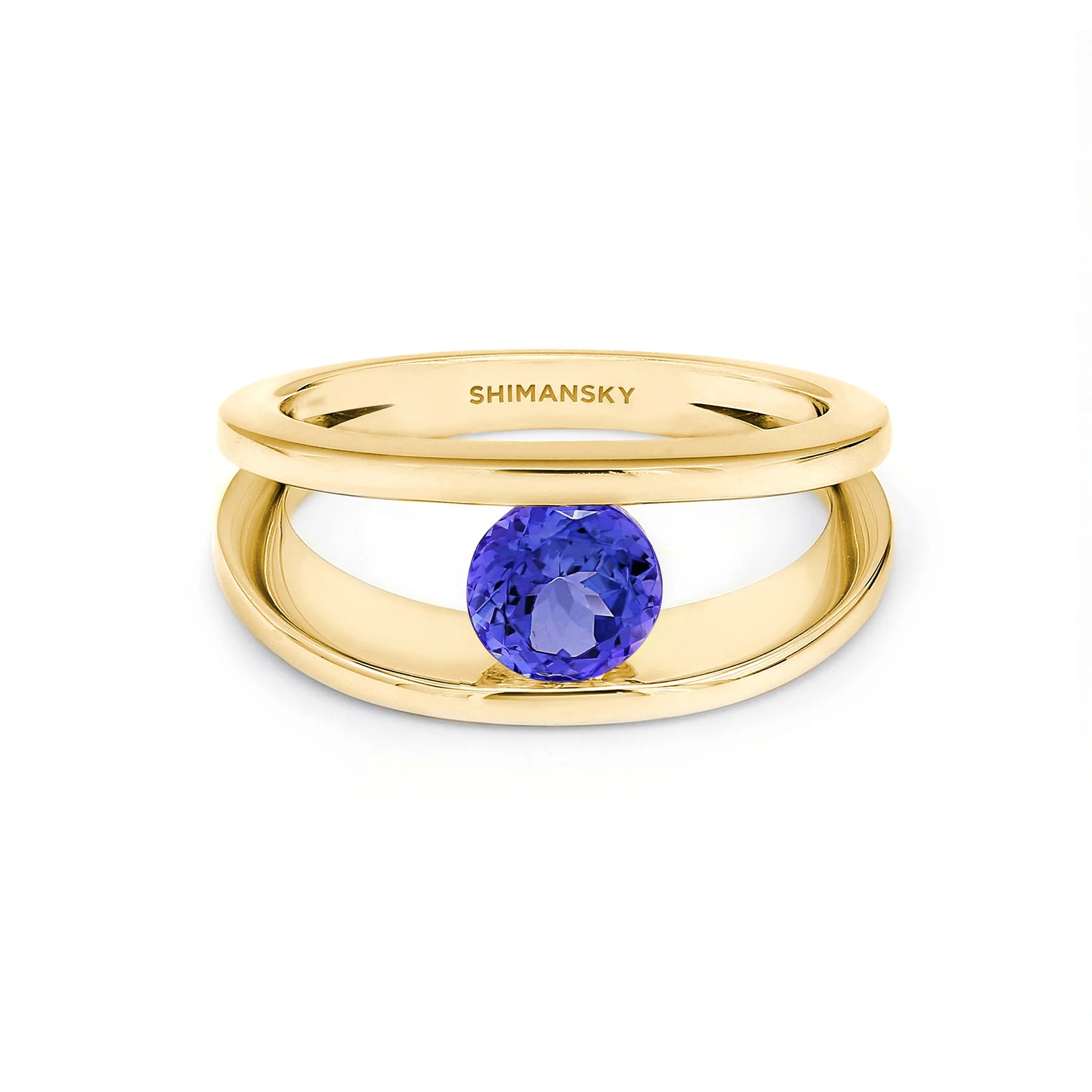 Shimansky 0.5ct Millennium Iconic Tanzanite Ring 14K Yellow Gold Front View