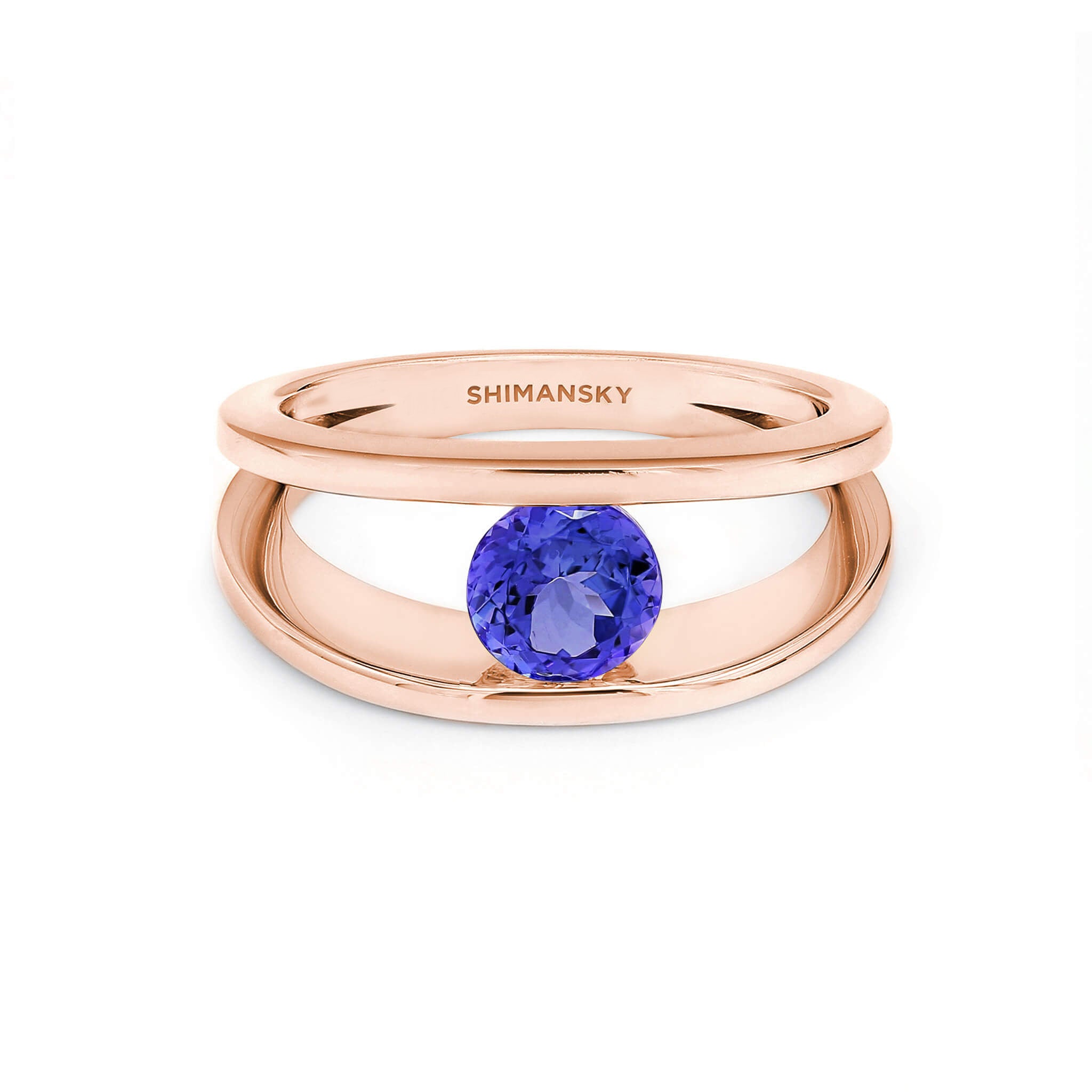 Shimansky 0.9ct Millennium Iconic Tanzanite Ring 14K Rose Gold Front View