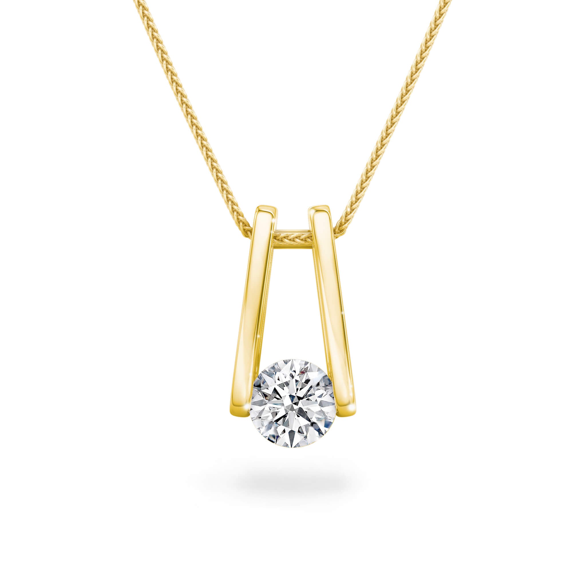 Millennium Classic Diamond Pendant 2.00 Carat in 18K Yellow Gold Front View