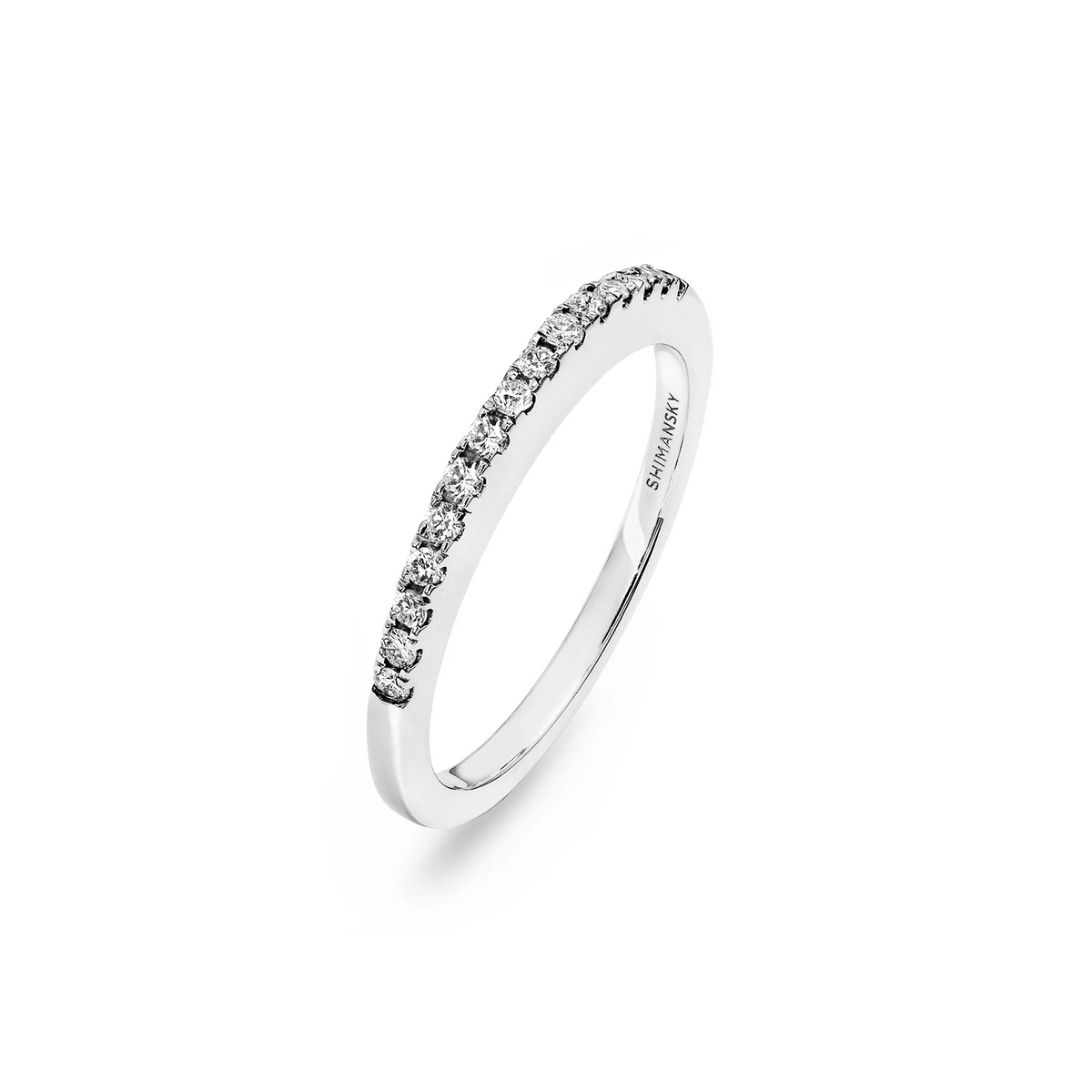 Shimansky 0.1 TCW Millennium Microset Wedding Band in Platinum 3D View #Metal_Platinum #card-first