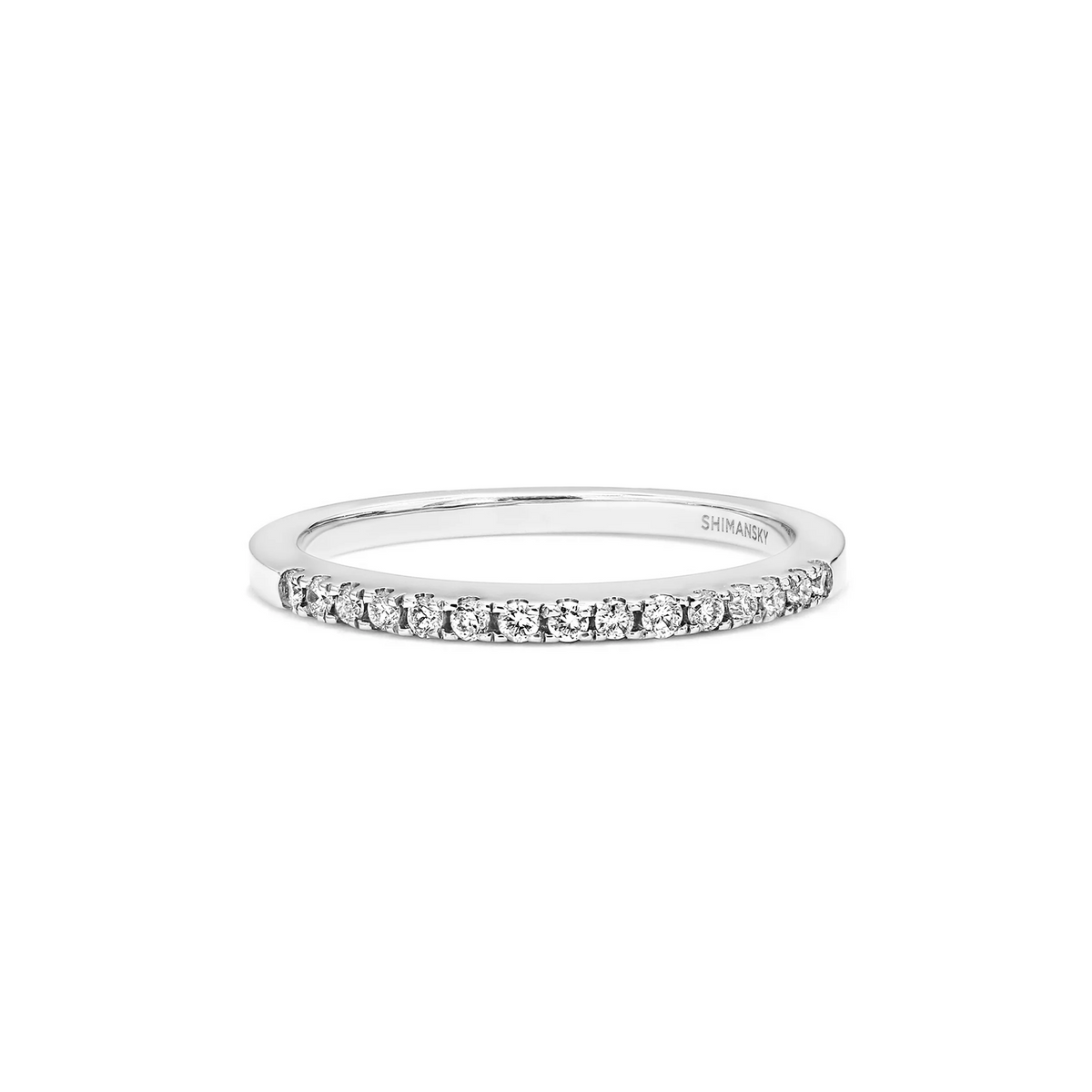 Shimansky 0.1 TCW Millennium Microset Wedding Band in Platinum Front View #Metal_Platinum