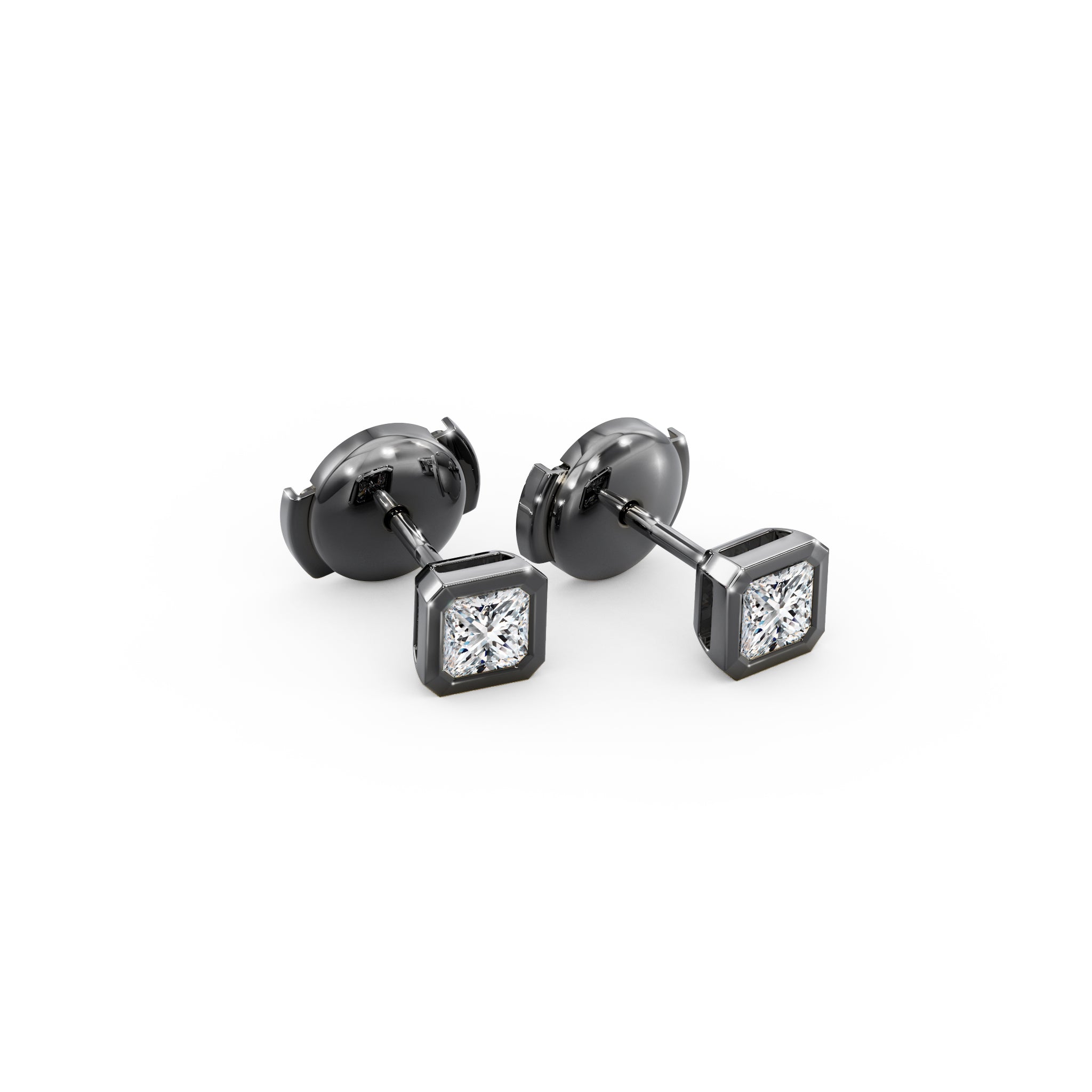 My Girl Diamond Solitaire Tube Set Earrings 0.29 Carat Shiny Black Rhodium 14K White Gold 3D View