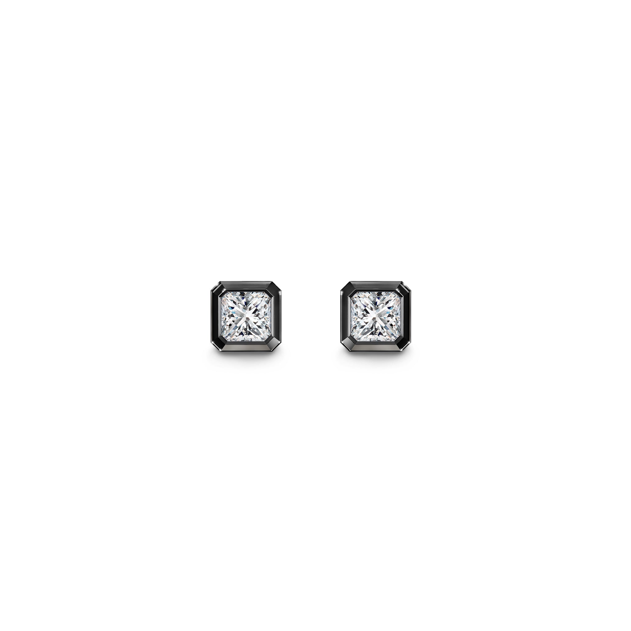 My Girl Diamond Solitaire Tube Set Earrings 0.29 Carat Shiny Black Rhodium 14K White Gold Front View