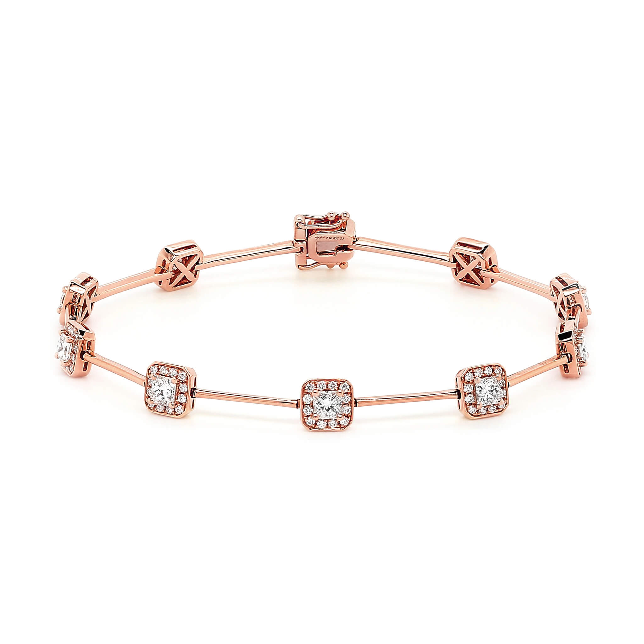 My Girl Halo Station Bracelet 1.70 Carat 18K Rose Gold Front View