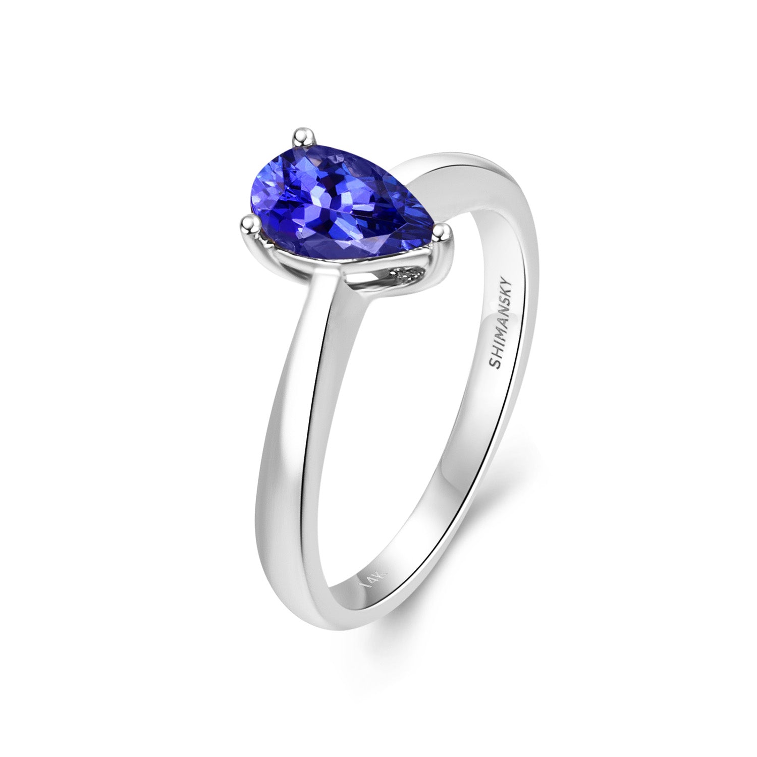 Shimansky 0.9 Carat Tanzanite Pear Shape Solitaire ring 14K White Gold 3D View #Metal_White Gold #card-first