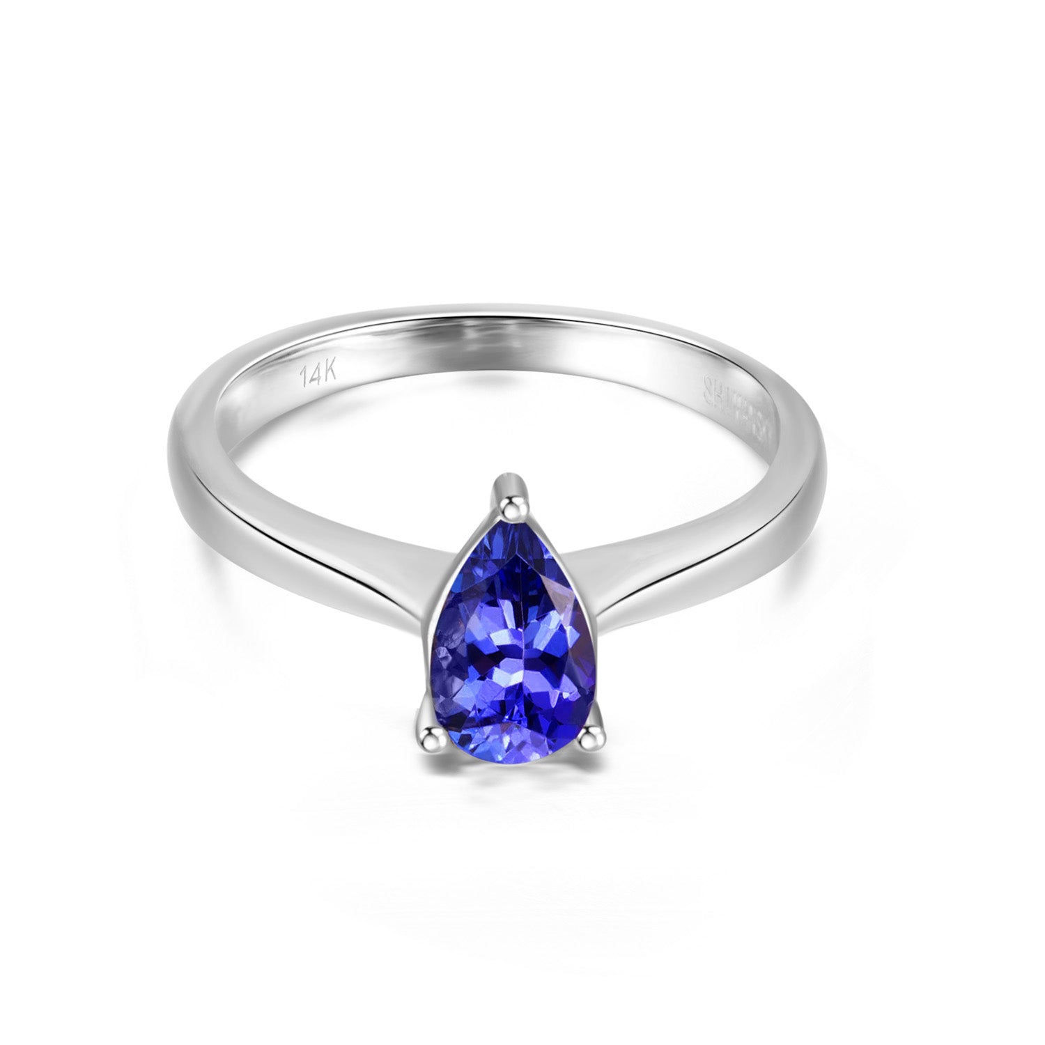 Shimansky 0.9 Carat Tanzanite Pear Shape Solitaire ring 14K White Gold Front View #Metal_White Gold