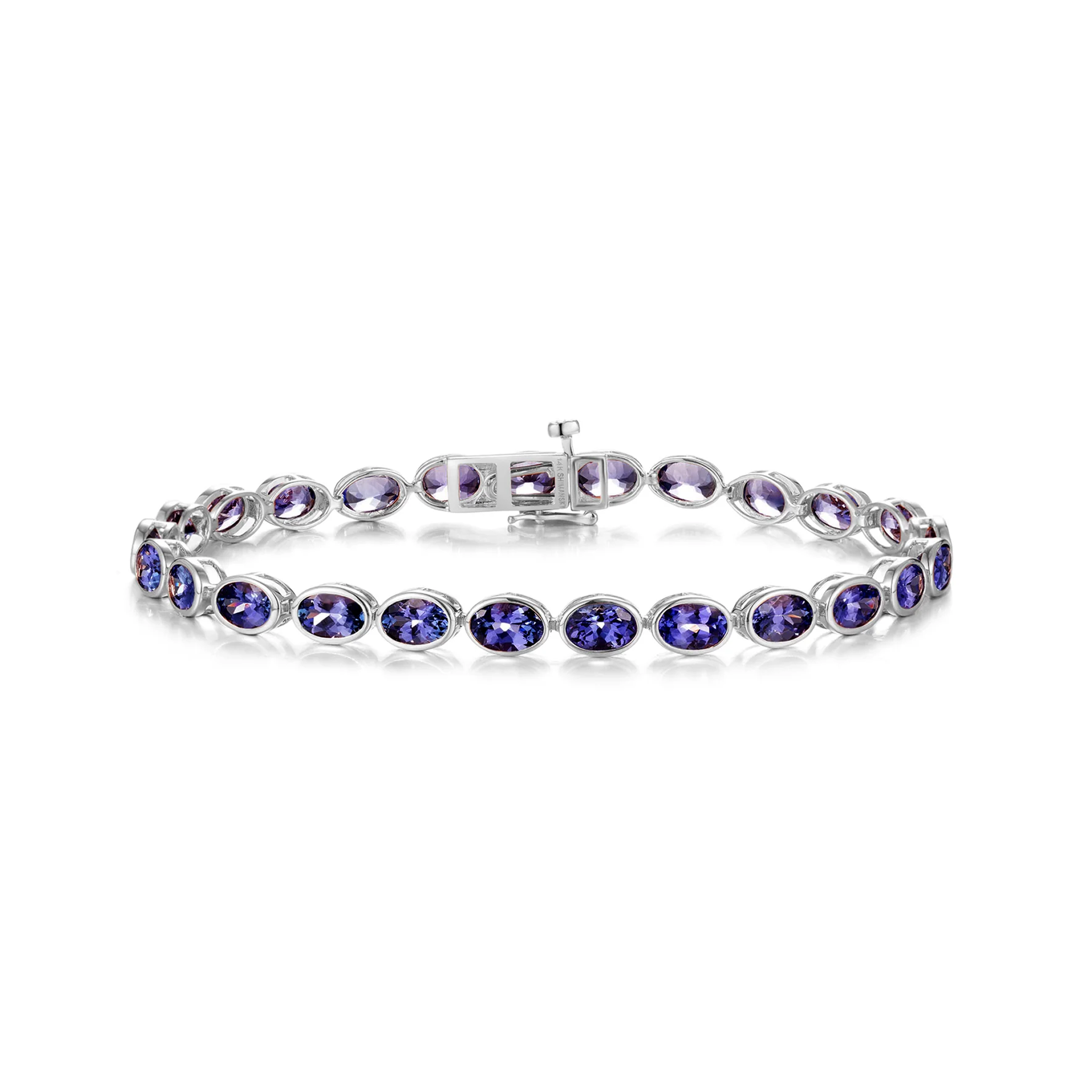 Shimansky 12 TCW Oval Tanzanite Bezel Set Bracelet in 14K White Gold Front View