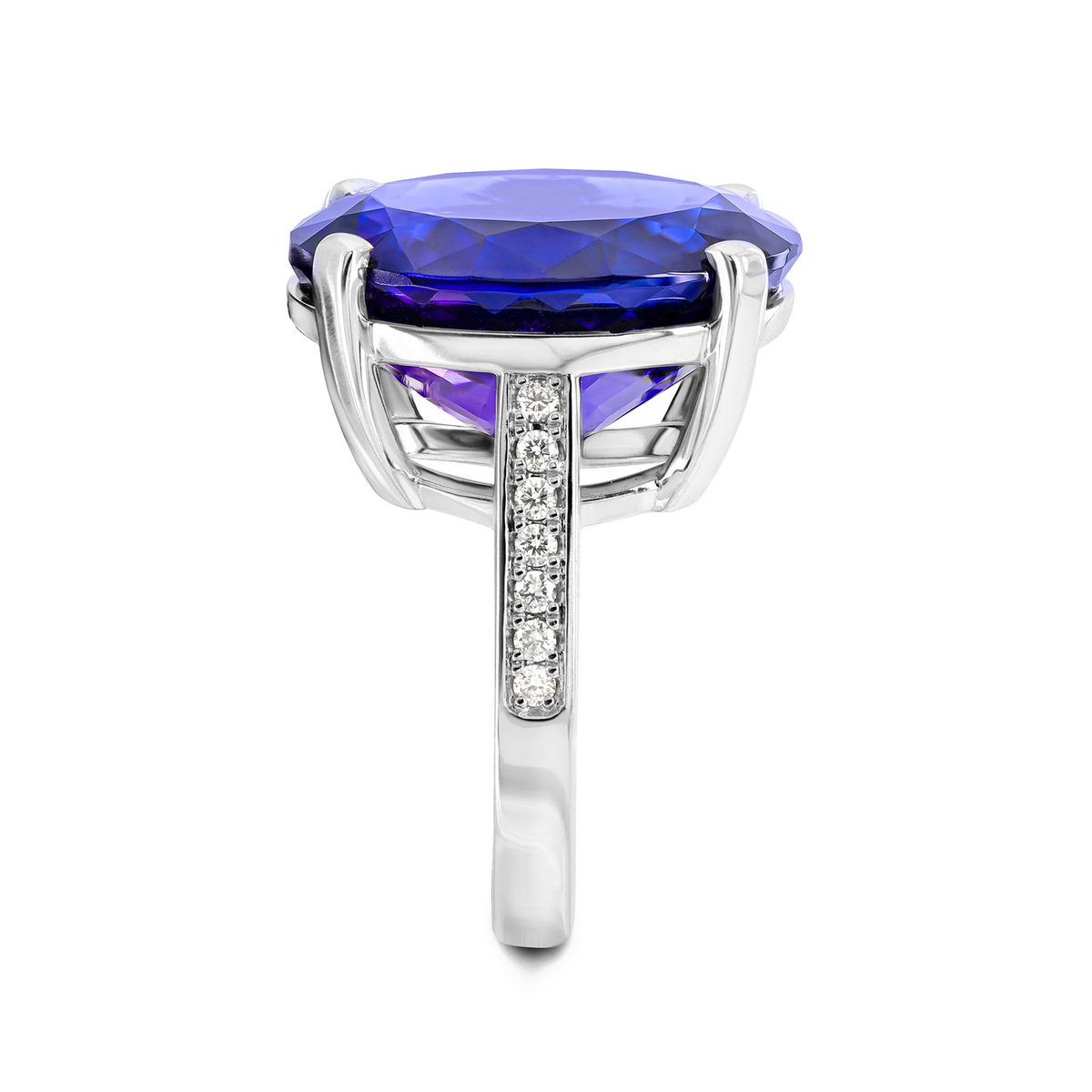 Shimansky 20.3ct Oval Tanzanite & Diamond Dress Ring in 18K White Gold - Profile View