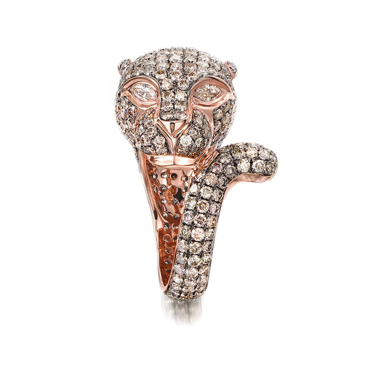 Shimansky 3.9 TCW Brown Diamond Panther Ring in 18K Rose Gold Profile View
