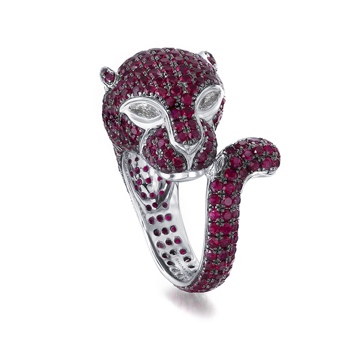 Shimansky 4.4 TCW Ruby Panther Ring in 18K White Gold 3D View