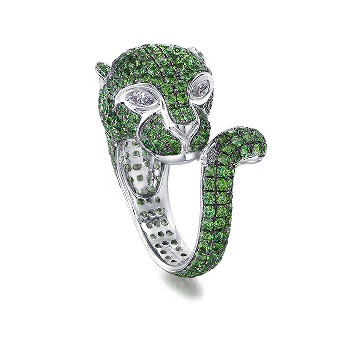 Shimansky 4.4 TCW Tsavorite Panther Ring in 18K Rose Gold 3D View