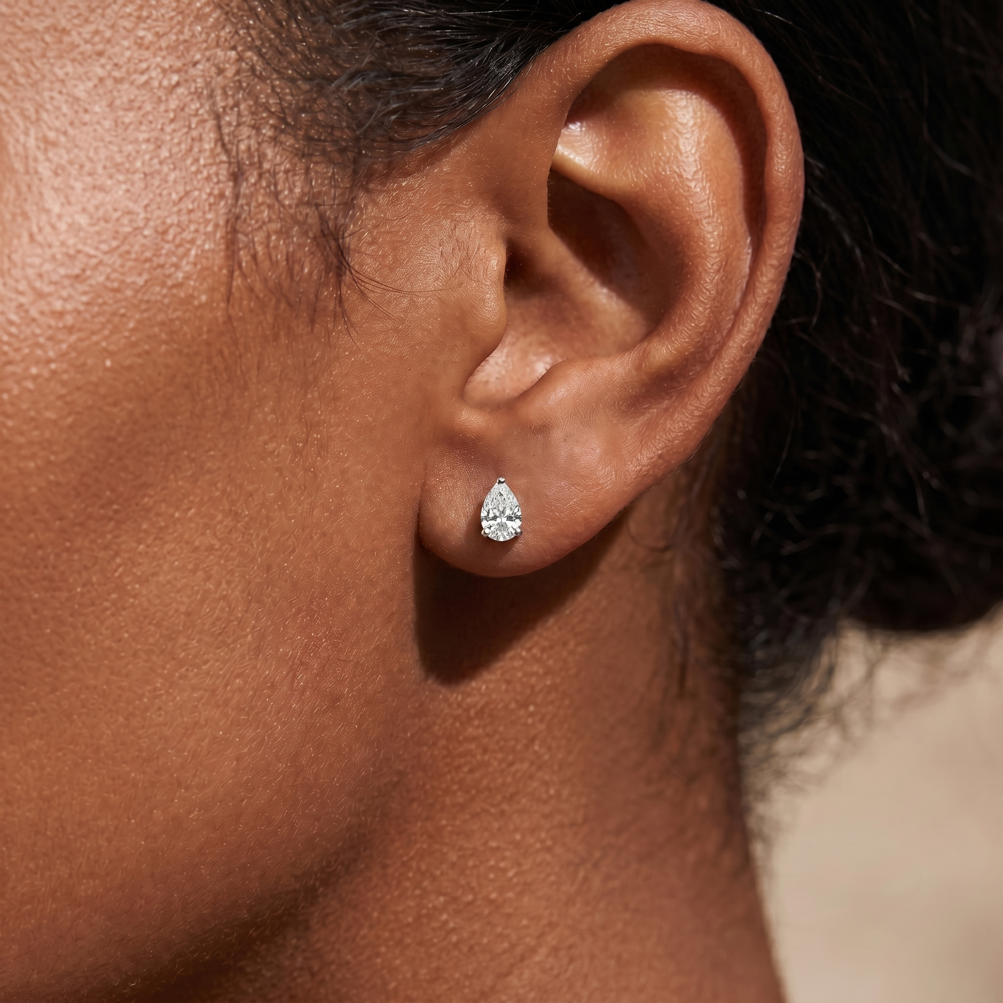 Boucles d'oreilles solitaires diamant forme poire