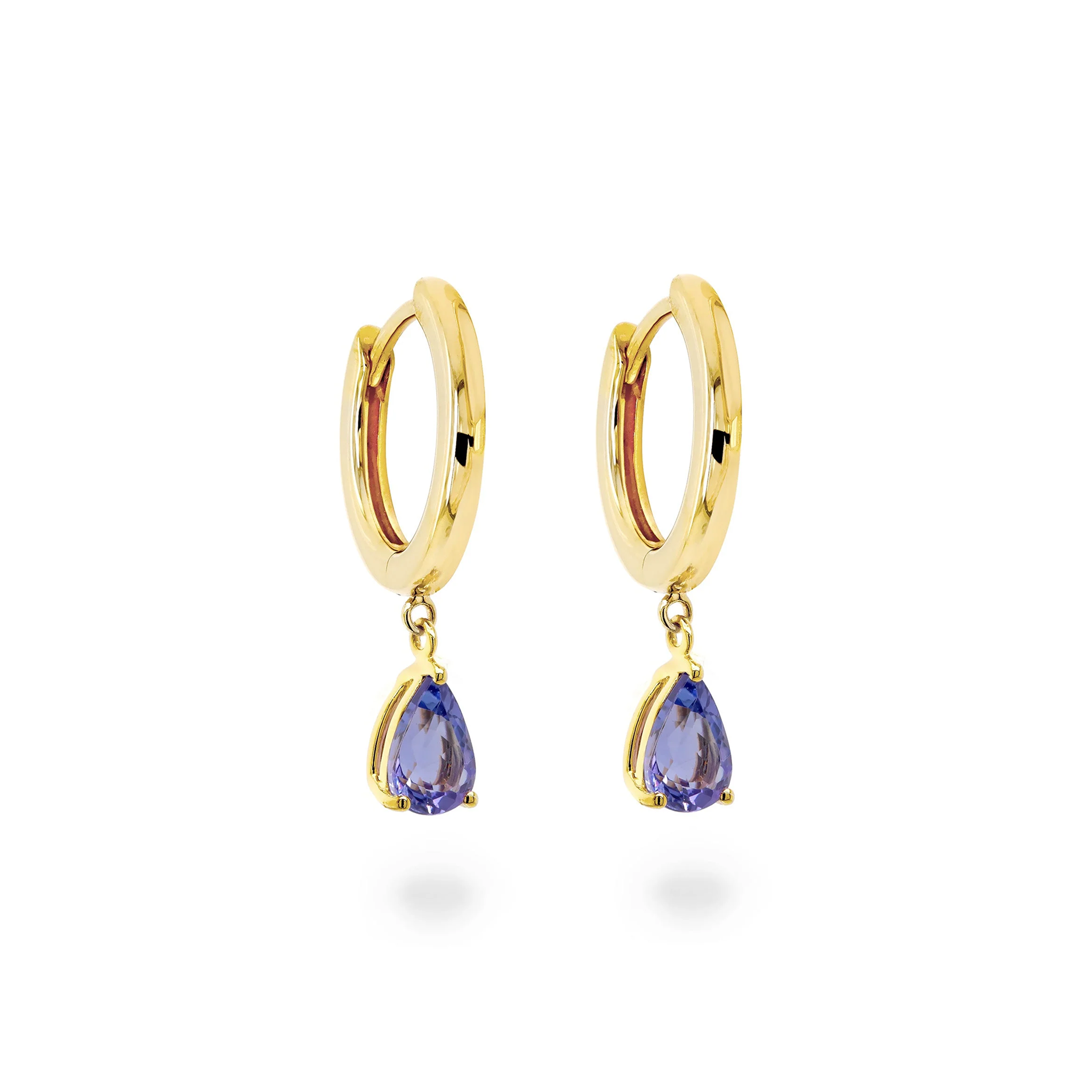 Shimansky 0.7ct Pear Tanzanite Hoop Drop Earrings in 14K Yellow Gold - Side View