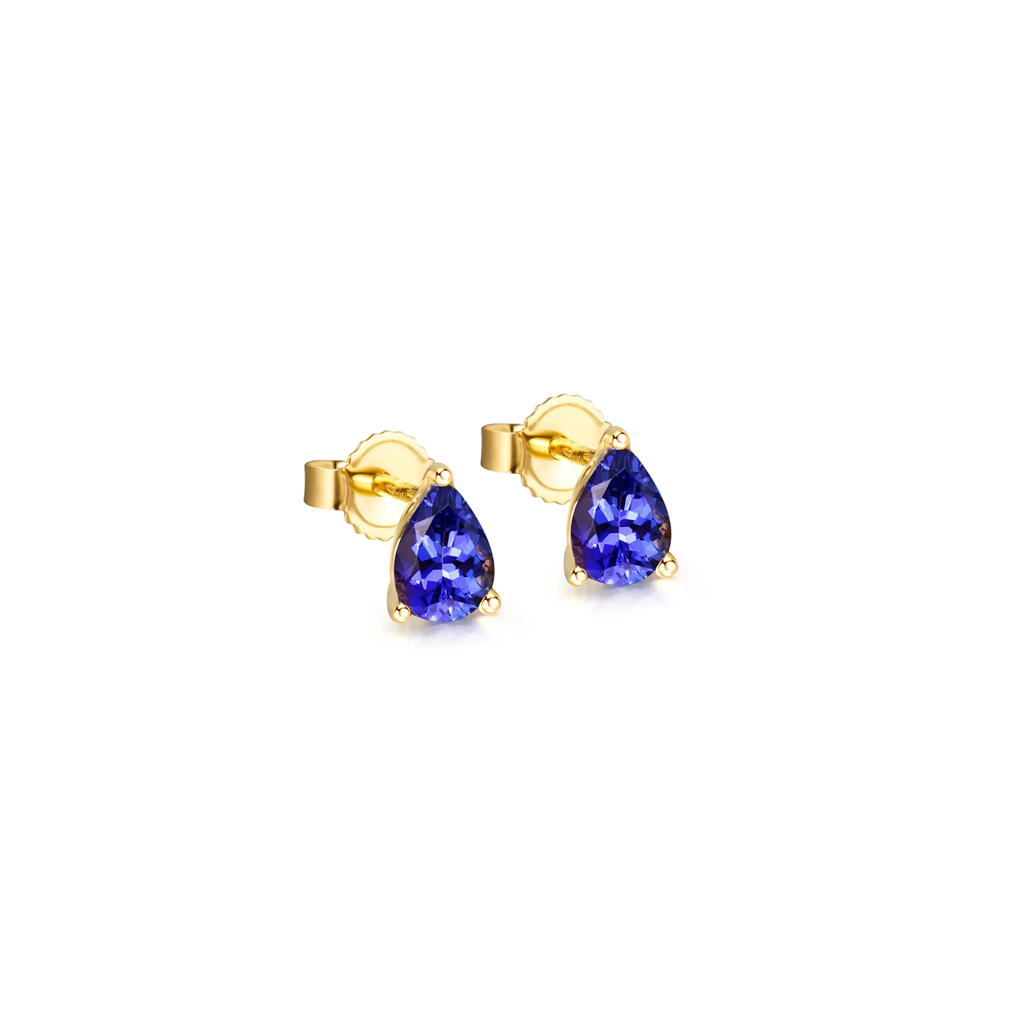 Shimansky 1.2 TCW Pear Tanzanite Solitaire Stud Earrings in 14K Yellow Gold 3D View