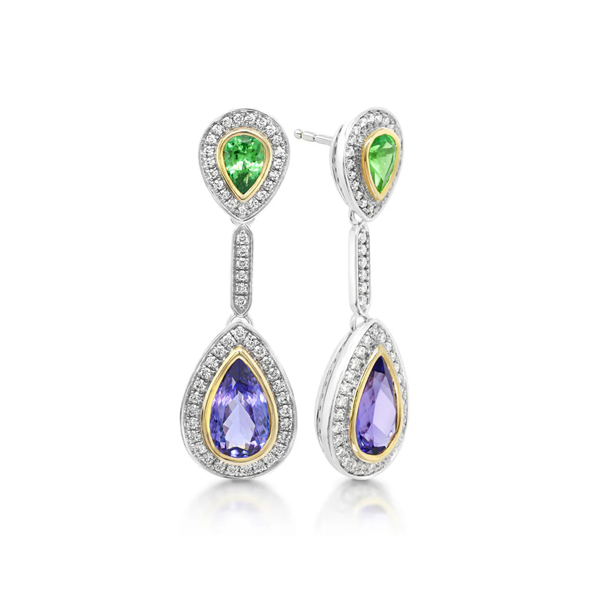 Shimansky 5 TCW Tanzanite and Tsavorite Dress Earrings in 14K White & Yellow Gold 3D View