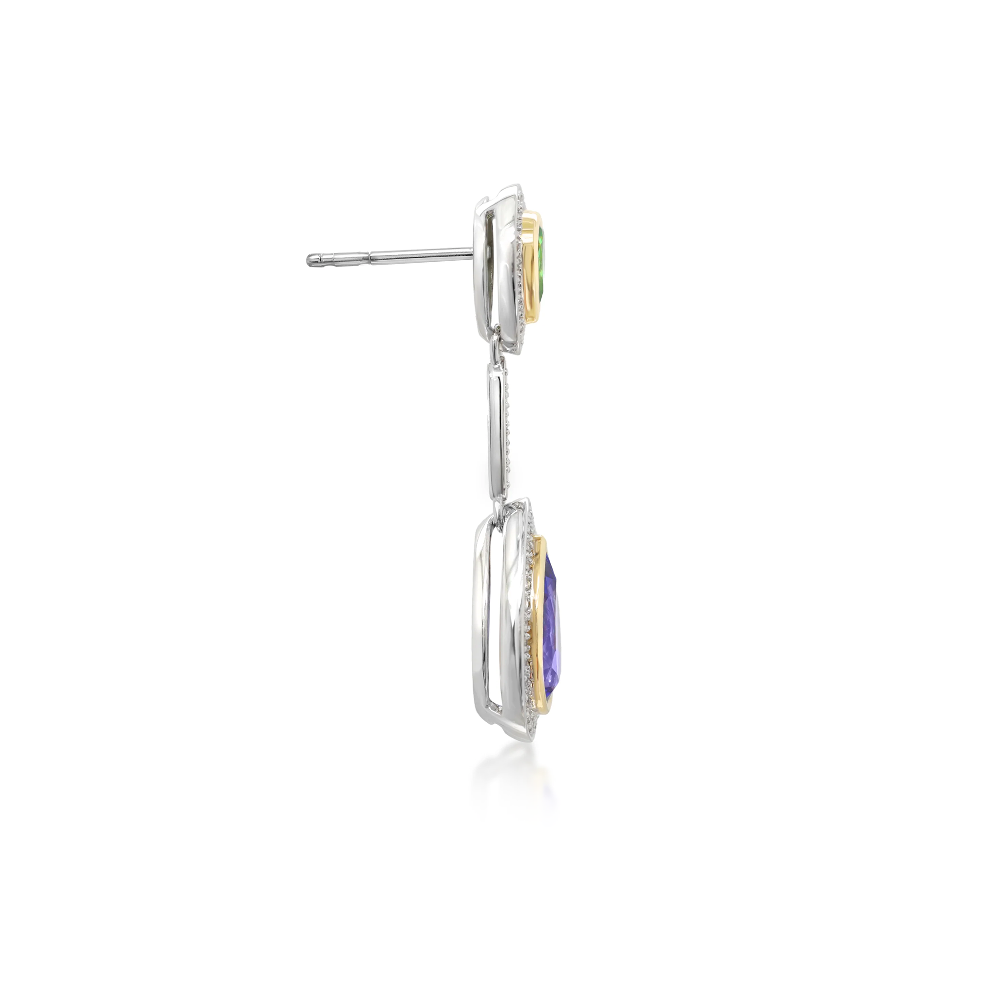 Shimansky 5 TCW Tanzanite and Tsavorite Dress Earrings in 14K White & Yellow Gold Side View