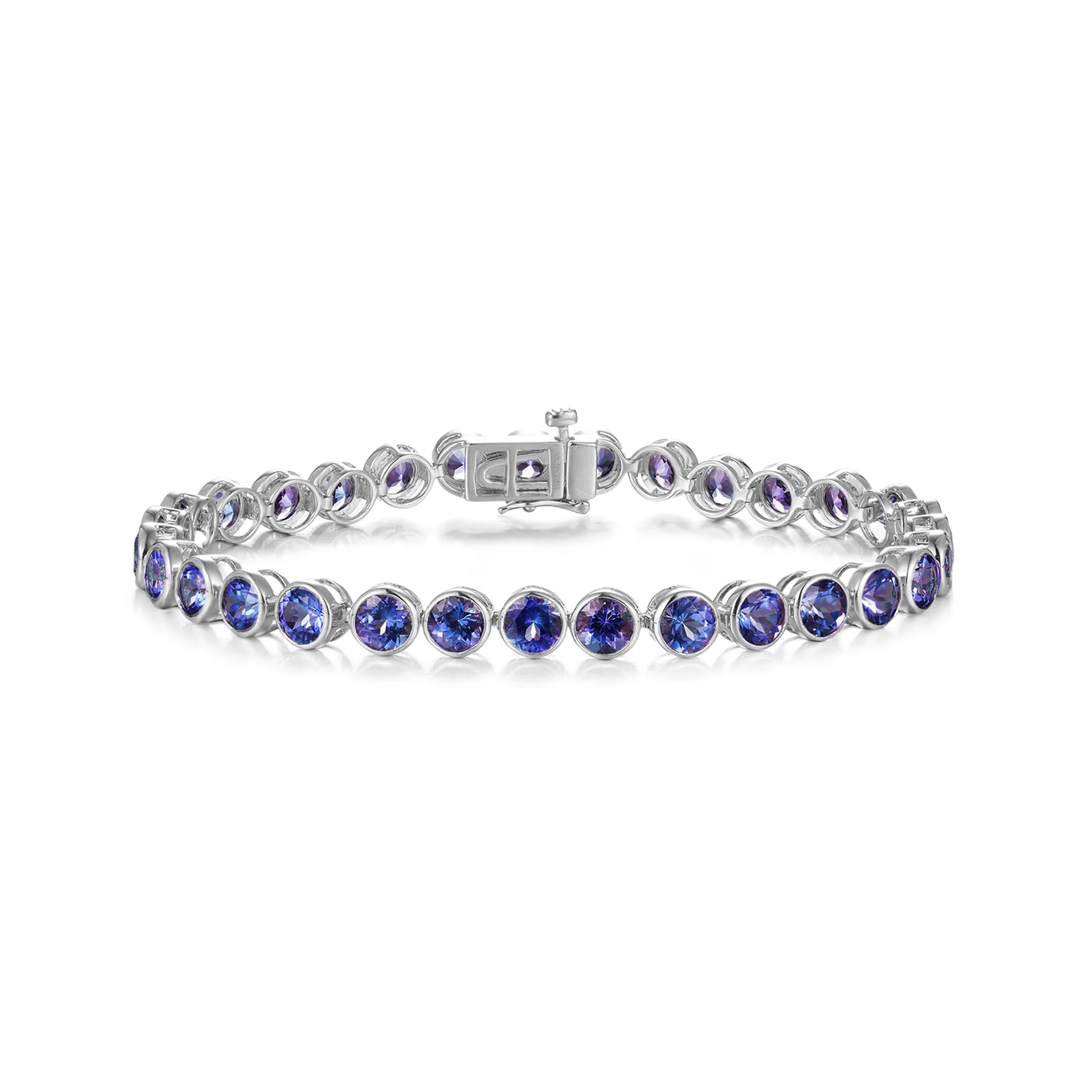 Shimansky 14 TCW Round Tanzanite Bezel Set Bracelet in 14K White Gold Front View