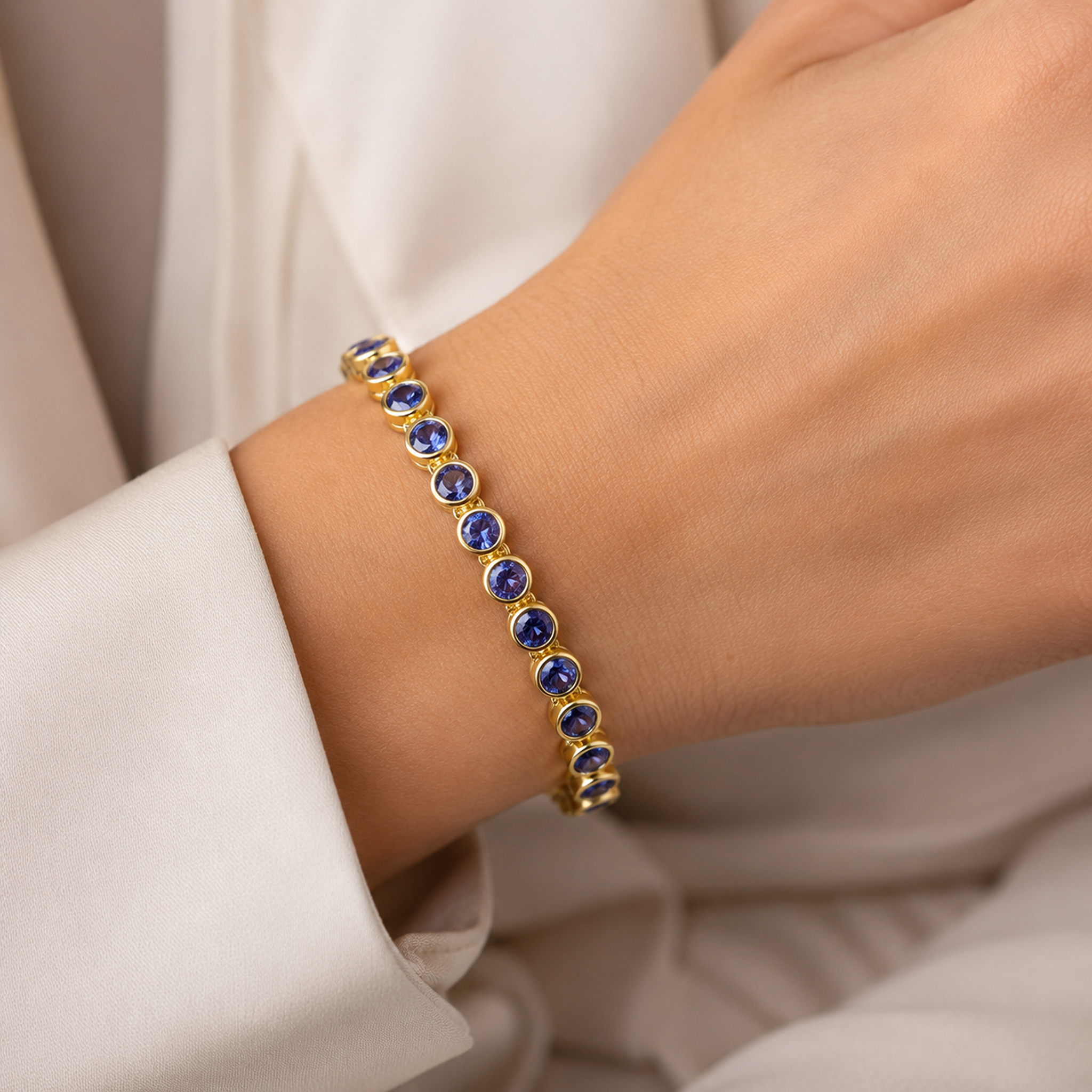 Round-Cut Tanzanite Bezel Set Bracelet