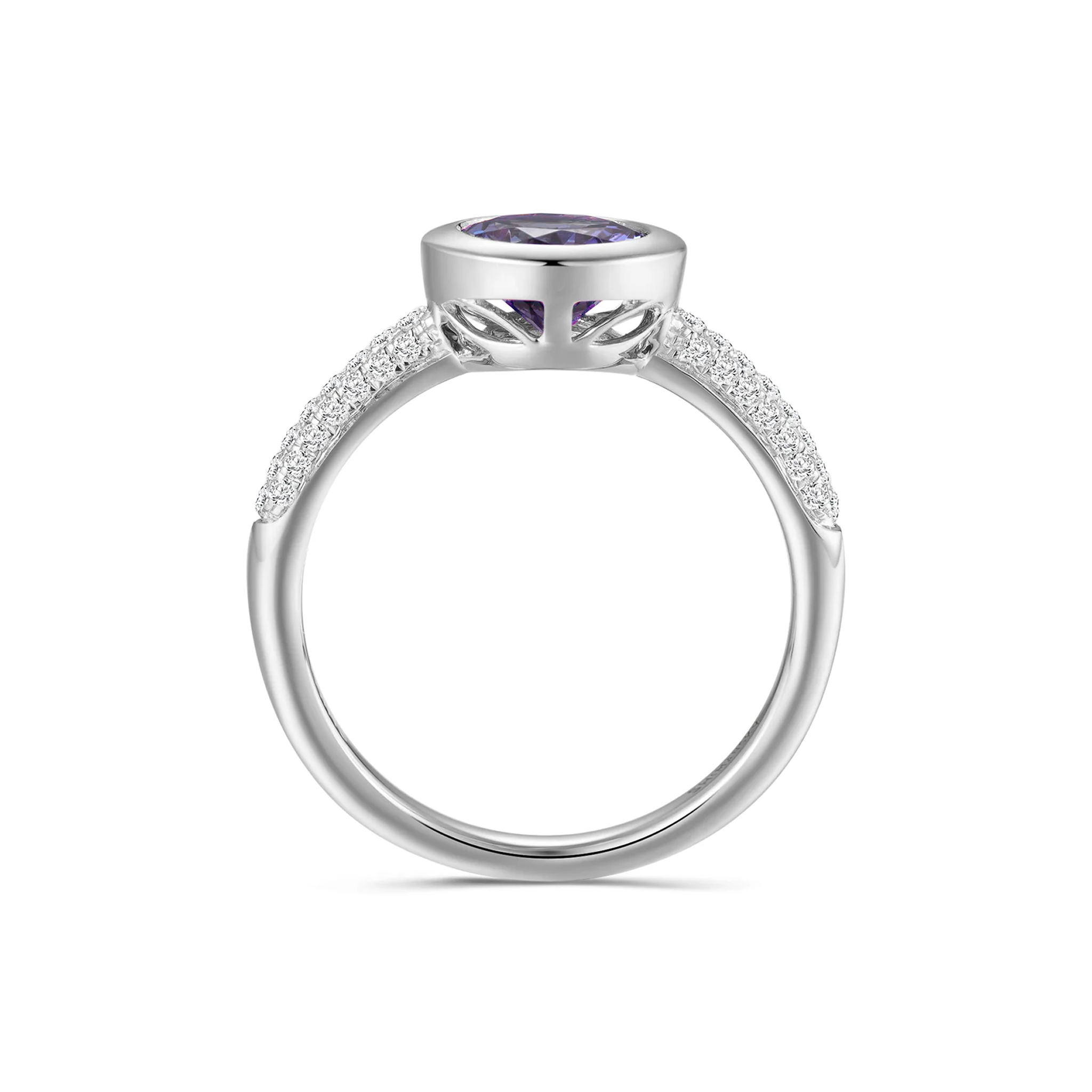 Shimansky 1.5ct Round Tanzanite Bezel set Ring 14K White Gold Side View #Metal_White Gold