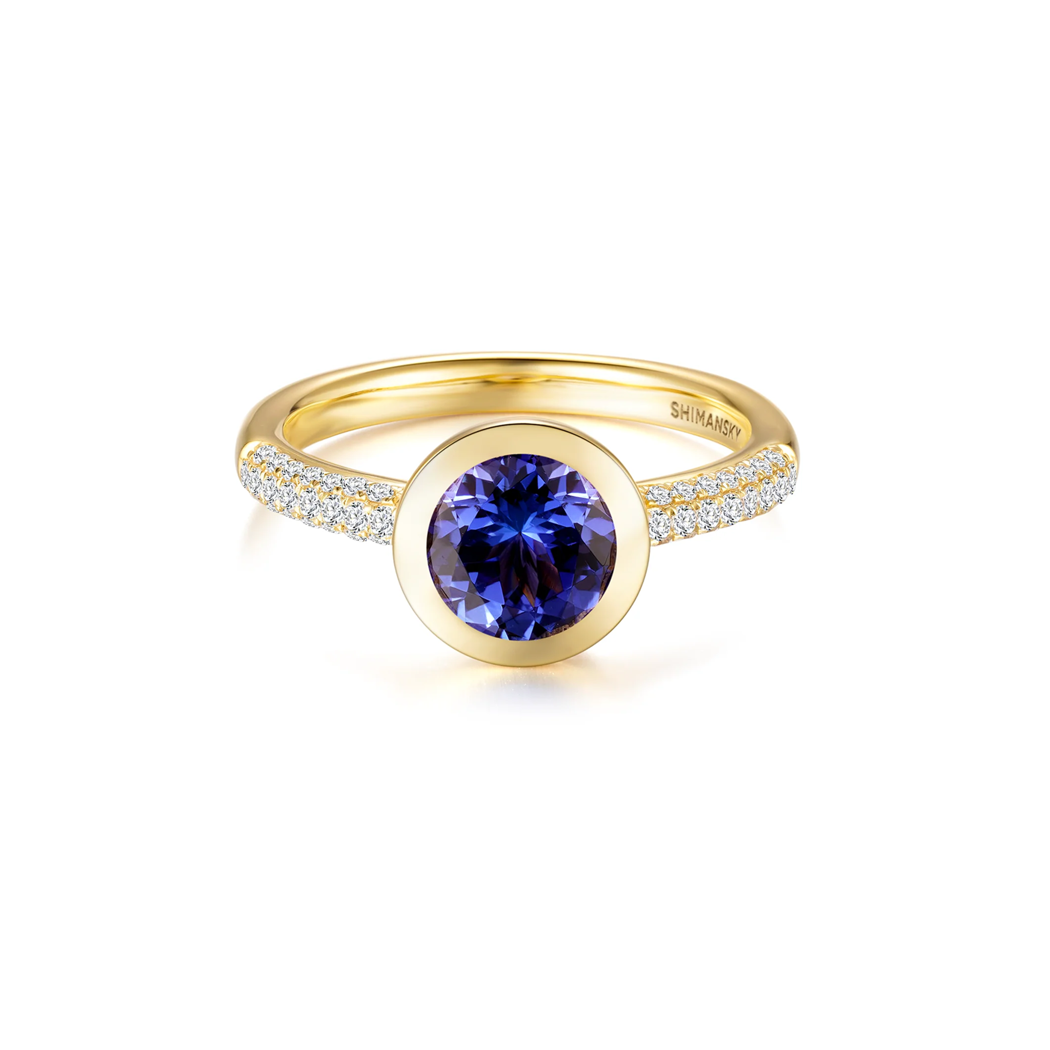 Shimansky 1.3ct Round Tanzanite Bezel set Ring 14K Yellow Gold Front View #Metal_Yellow Gold