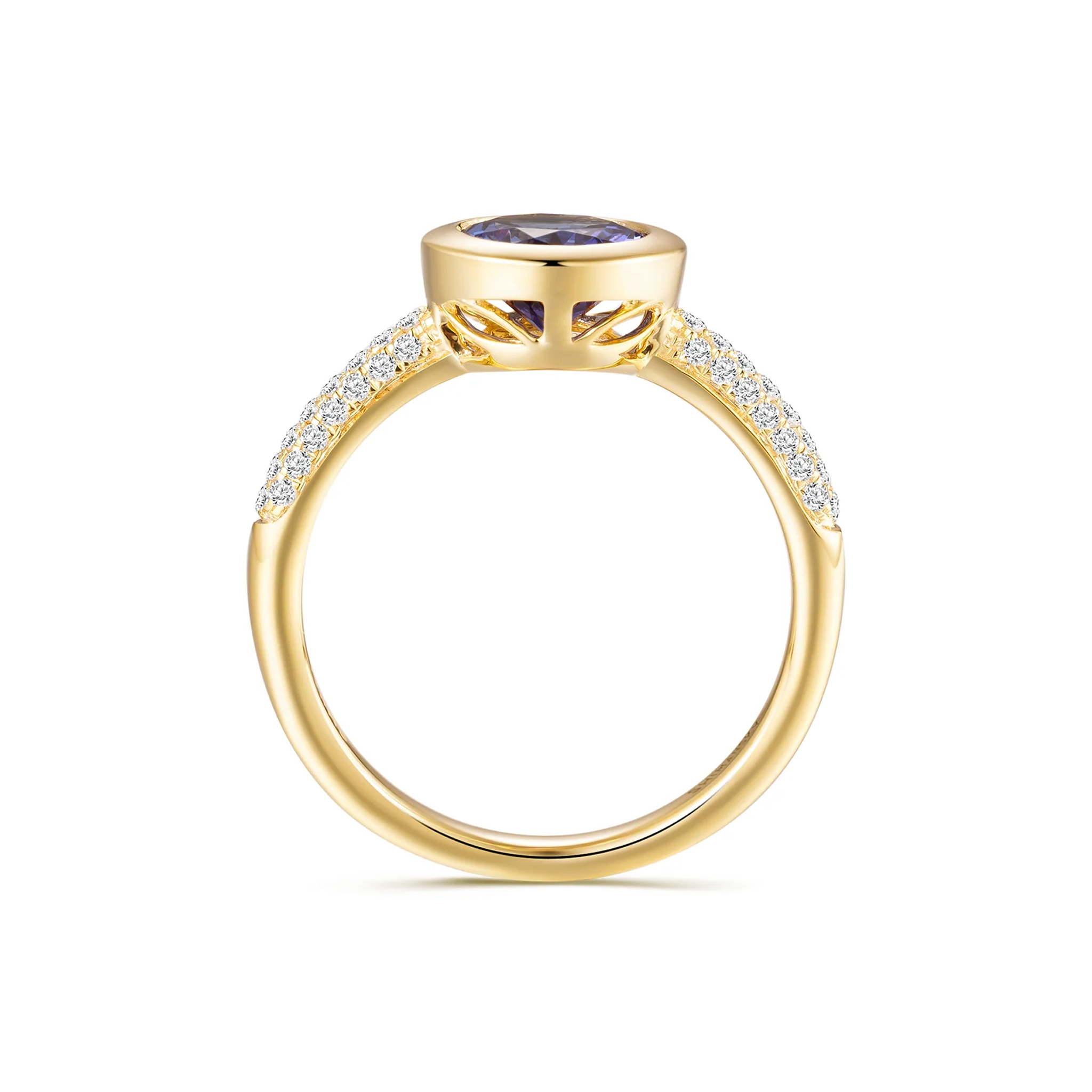 Shimansky 1.3ct Round Tanzanite Bezel set Ring 14K Yellow Gold Side View #Metal_Yellow Gold