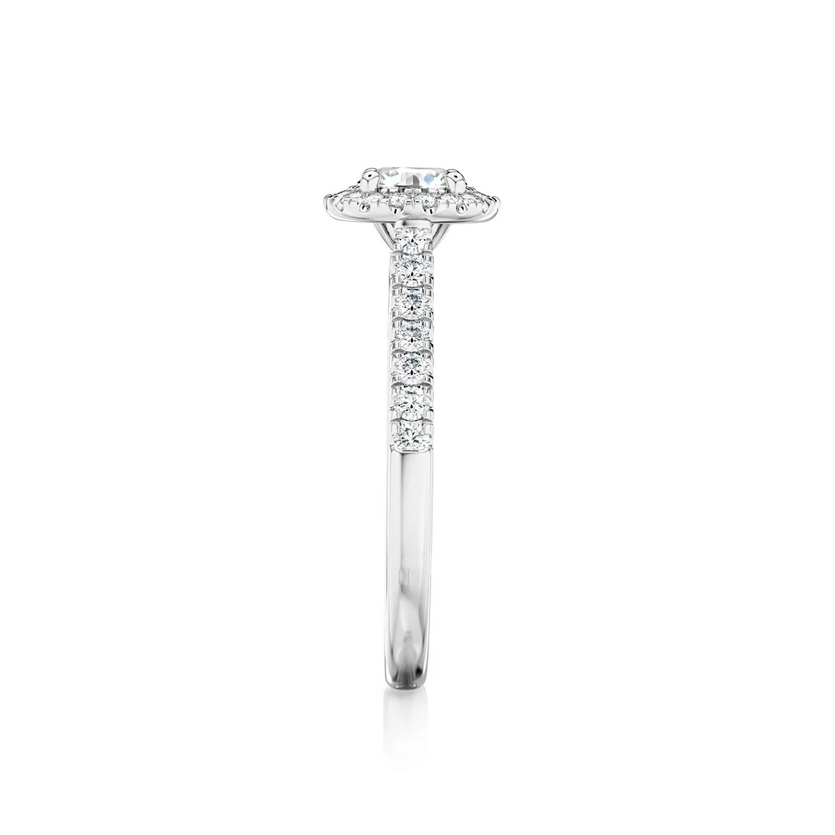 Shimansky Round Diamond Microset Halo Engagement Ring Platinum - Profile View #Metal_Platinum #Carat Weight_0.5