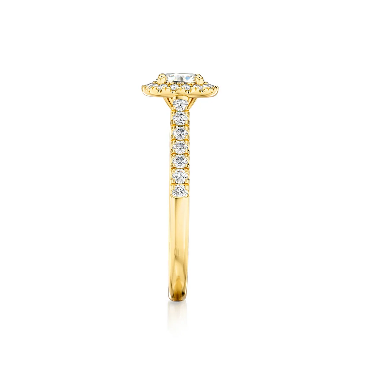 Shimansky Round Diamond Microset Halo Engagement Ring 18K Yellow Gold - Profile View #Metal_Yellow Gold #Carat Weight_0.5