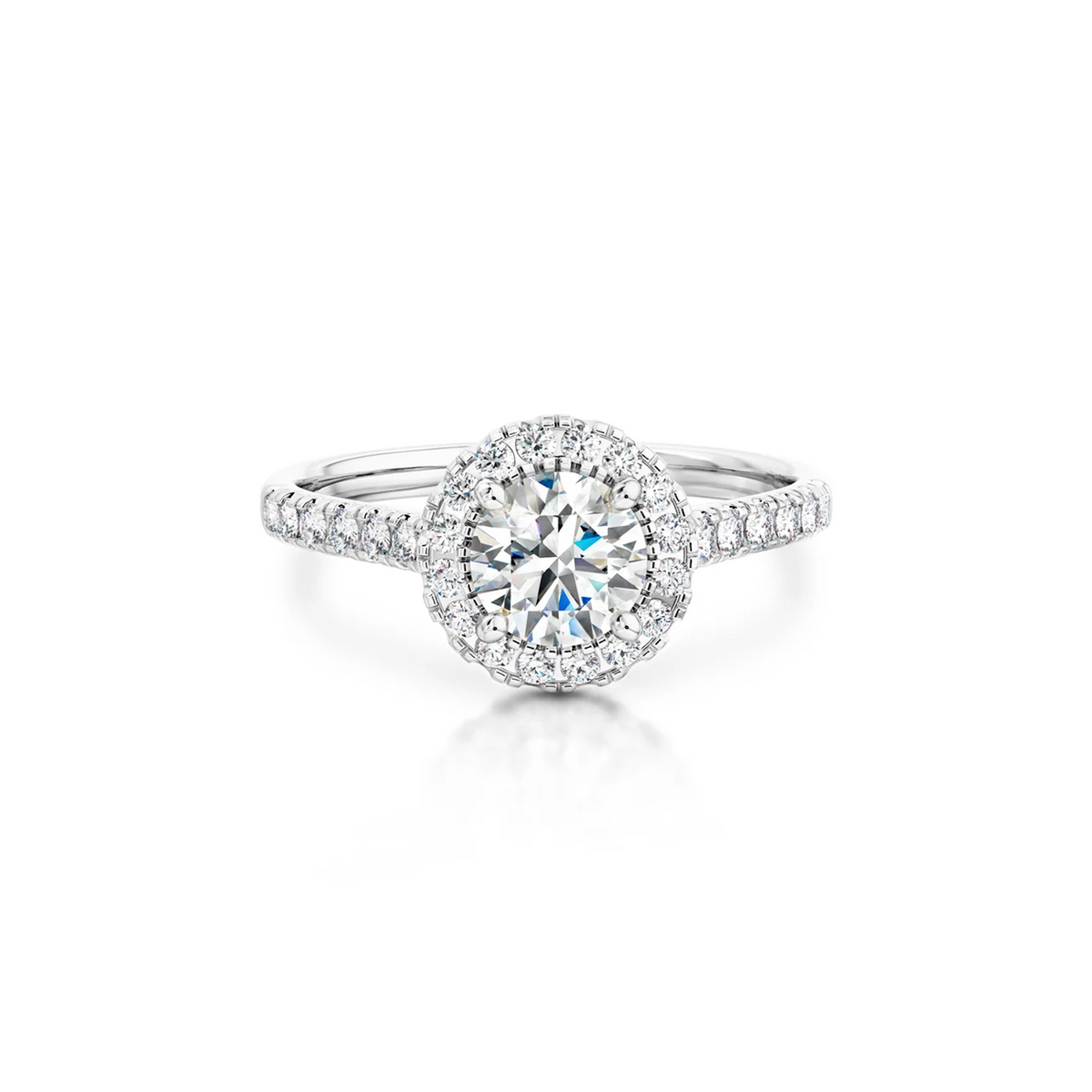 Shimansky Round Diamond Microset Halo Engagement Ring Platinum - Front View #Metal_Platinum #Carat Weight_0.7