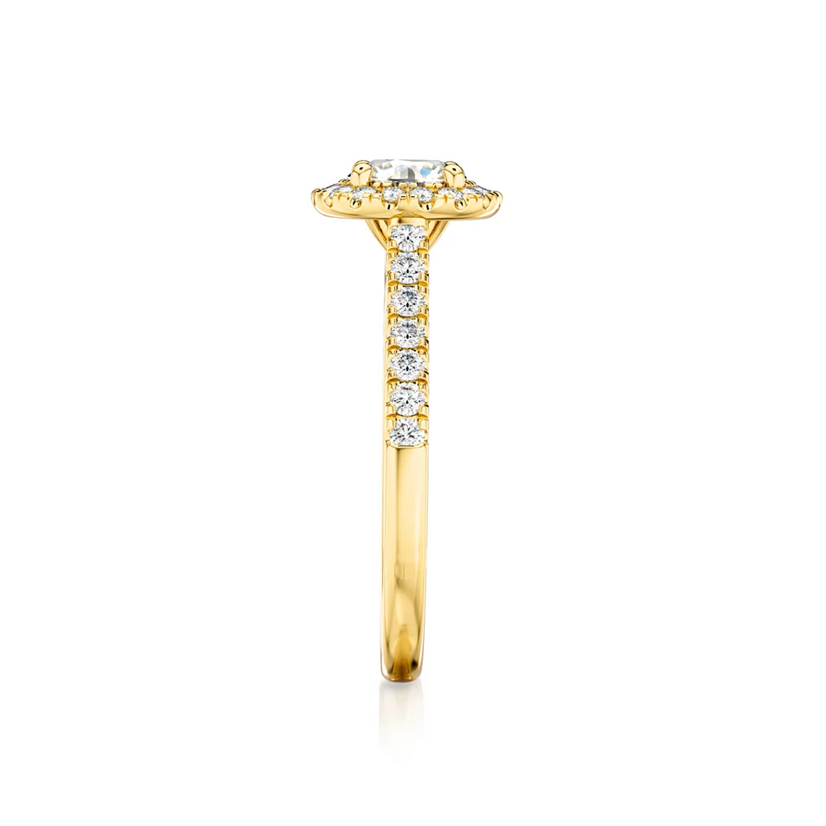 Shimansky Round Diamond Microset Halo Engagement Ring 18K Yellow Gold - Profile View #Metal_Yellow Gold #Carat Weight_0.7