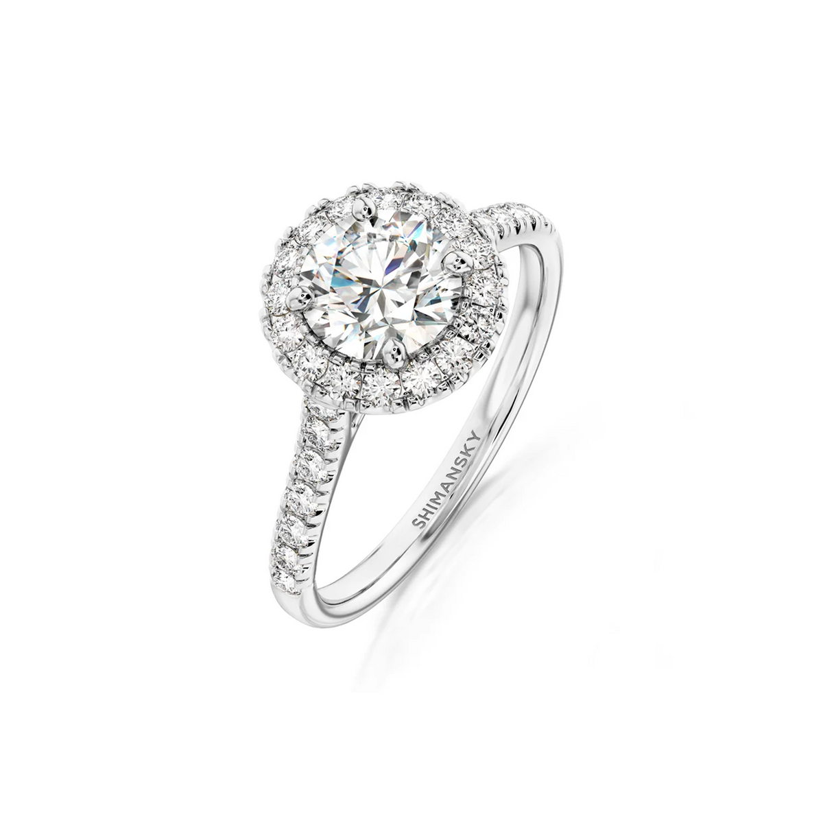 Shimansky Round Diamond Microset Halo Engagement Ring Platinum - 3D View #Metal_Platinum #Carat Weight_1 #card-first