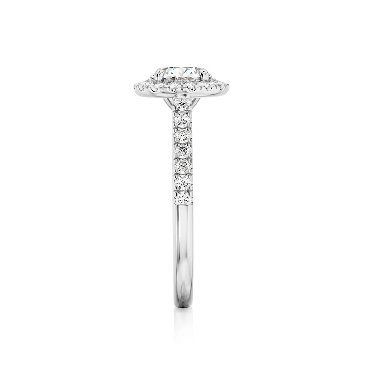 Shimansky Round Diamond Microset Halo Engagement Ring Platinum - Side View #Metal_Platinum #Carat Weight_1