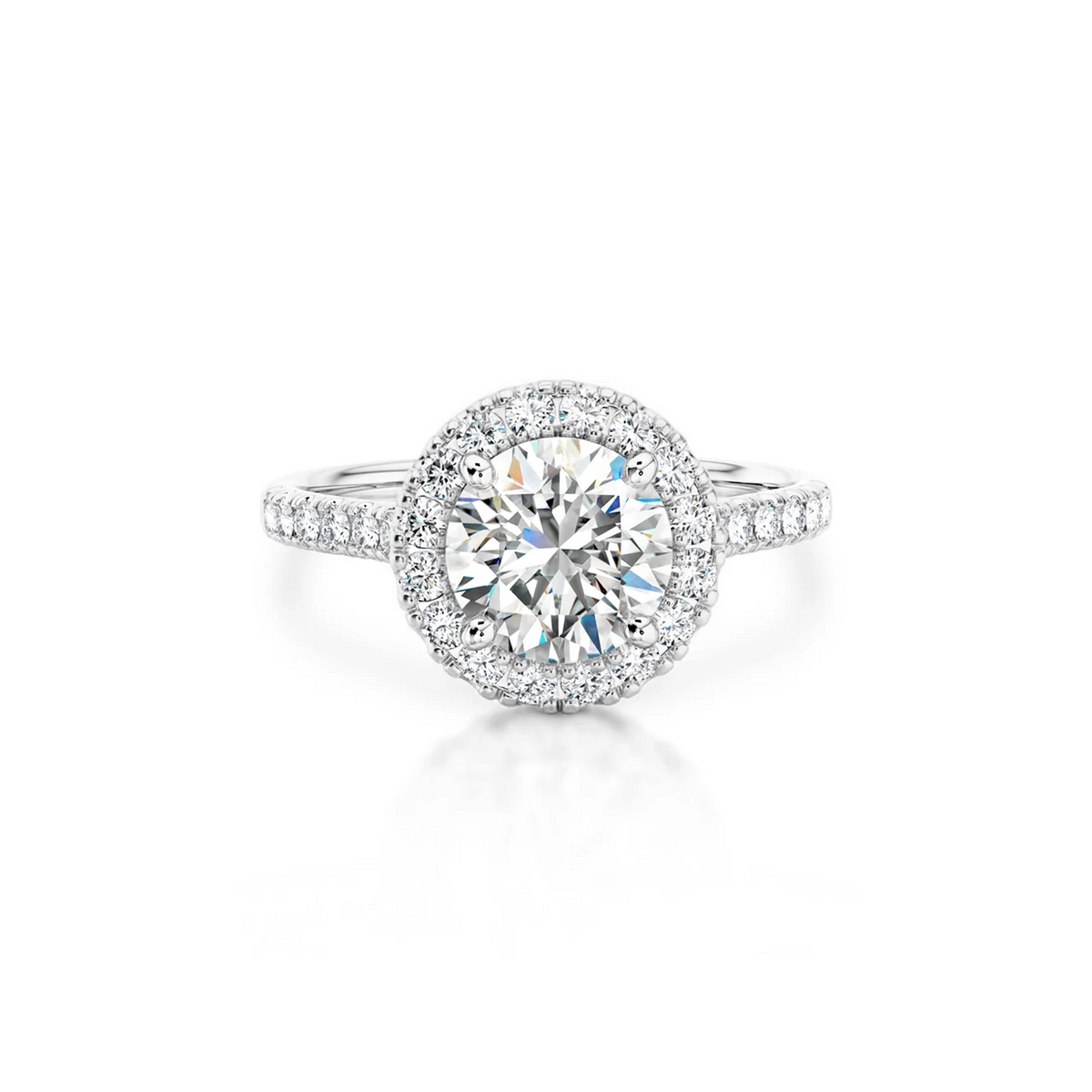 Shimansky Round Diamond Microset Halo Engagement Ring Platinum - Front View #Metal_Platinum #Carat Weight_1.5