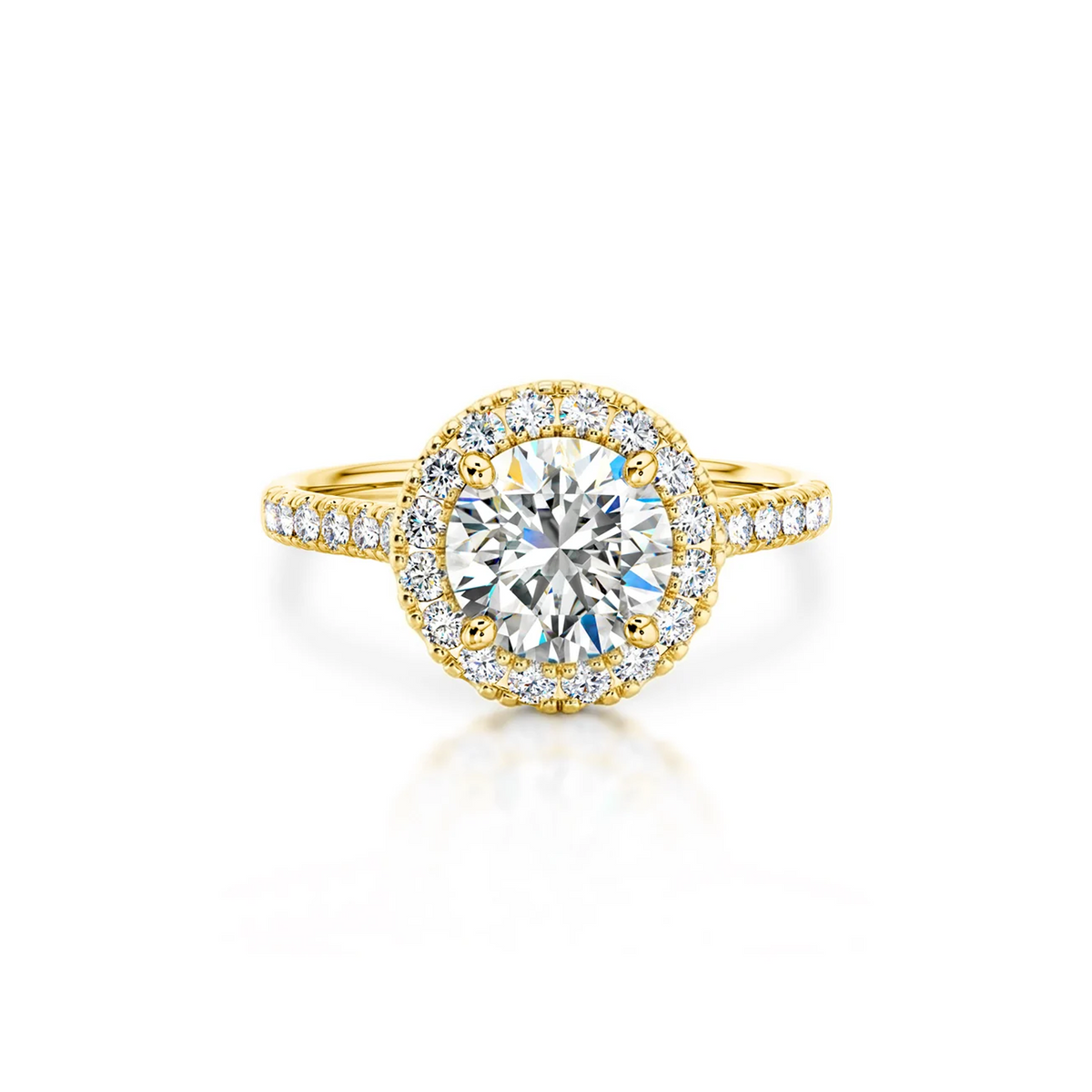 Shimansky Round Diamond Microset Halo Engagement Ring 18K Yellow Gold - Front View #Metal_Yellow Gold #Carat Weight_1.5