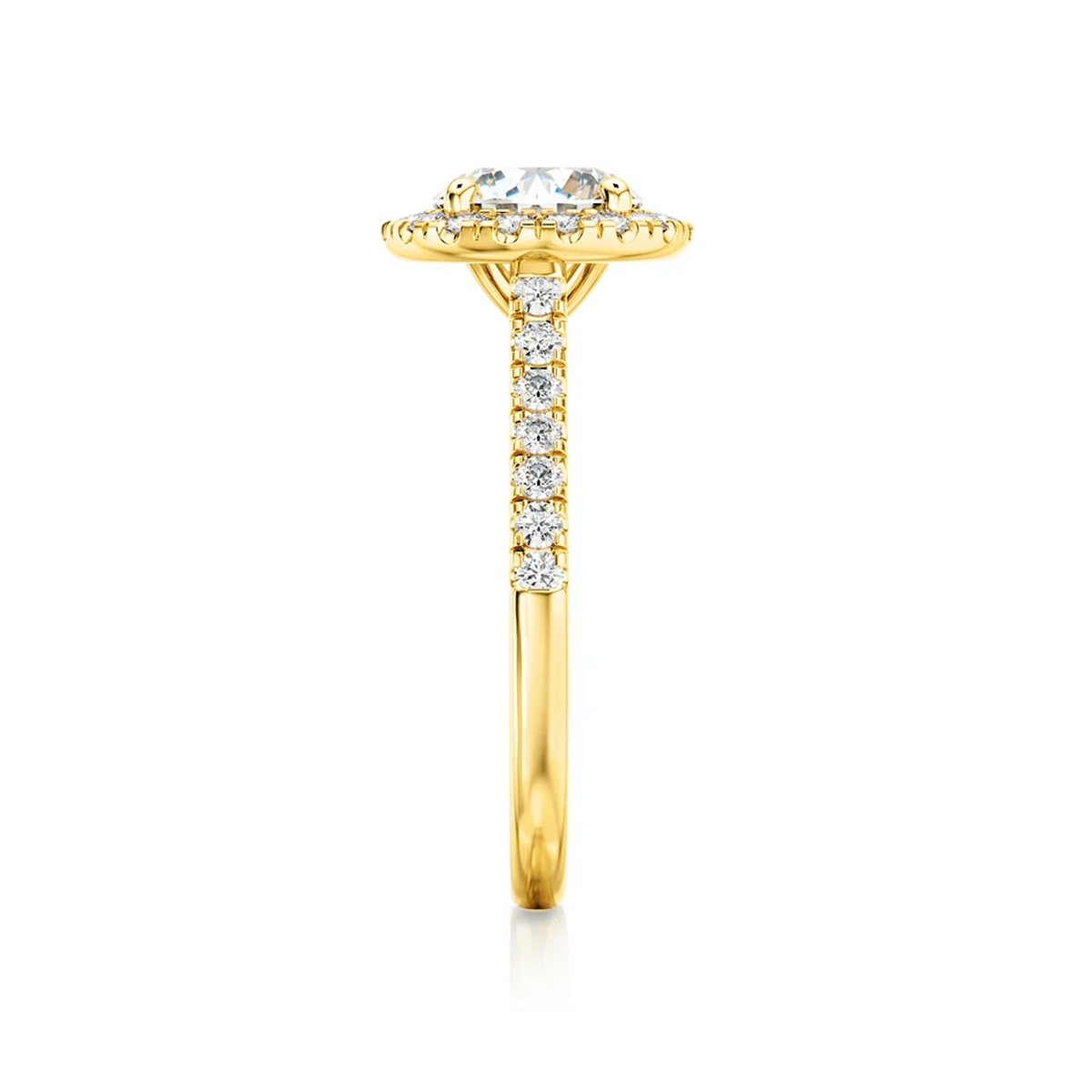 Shimansky Round Diamond Microset Halo Engagement Ring 18K Yellow Gold - Profile View #Metal_Yellow Gold #Carat Weight_1.5