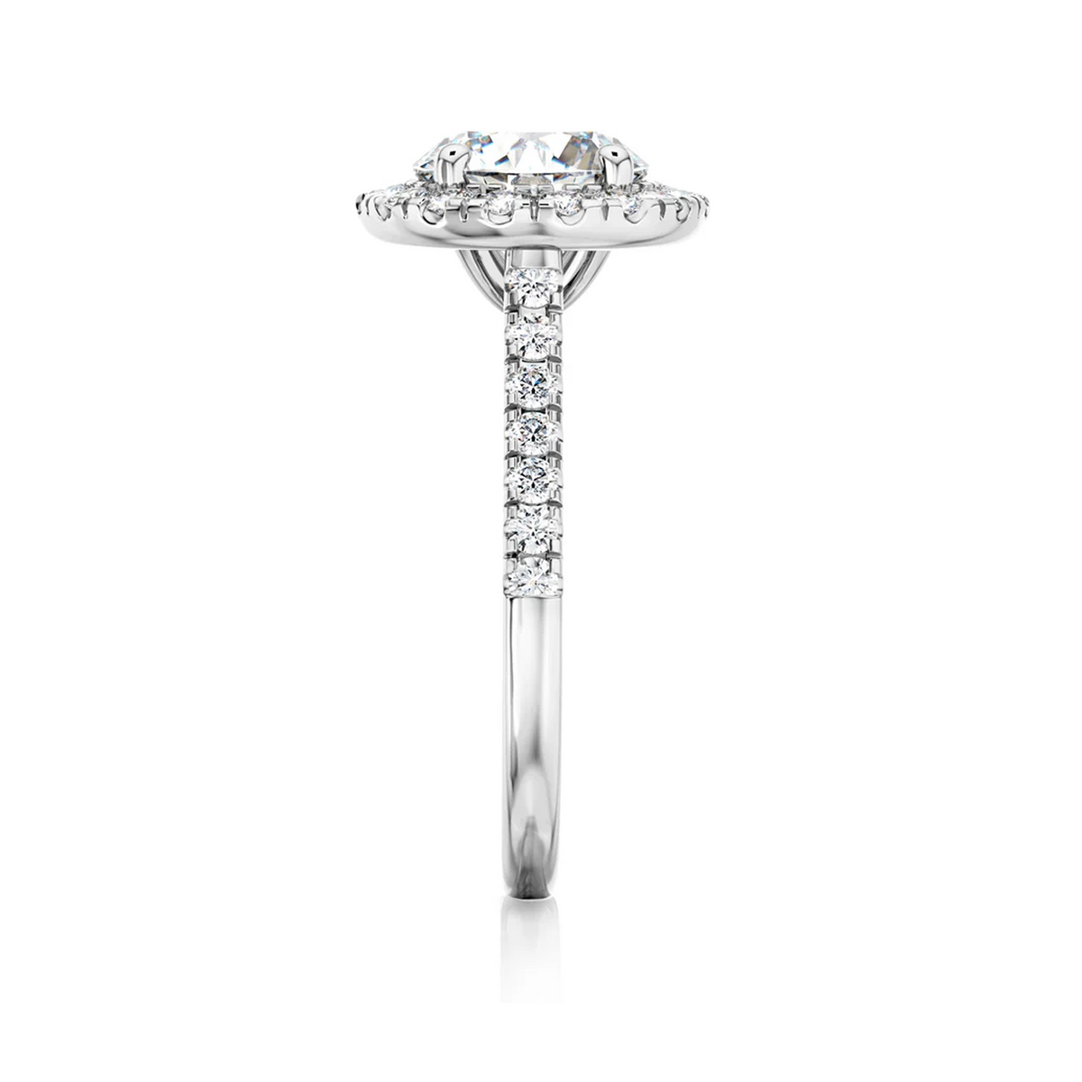 Shimansky Round Diamond Microset Halo Engagement Ring Platinum - Profile View #Metal_Platinum #Carat Weight_2