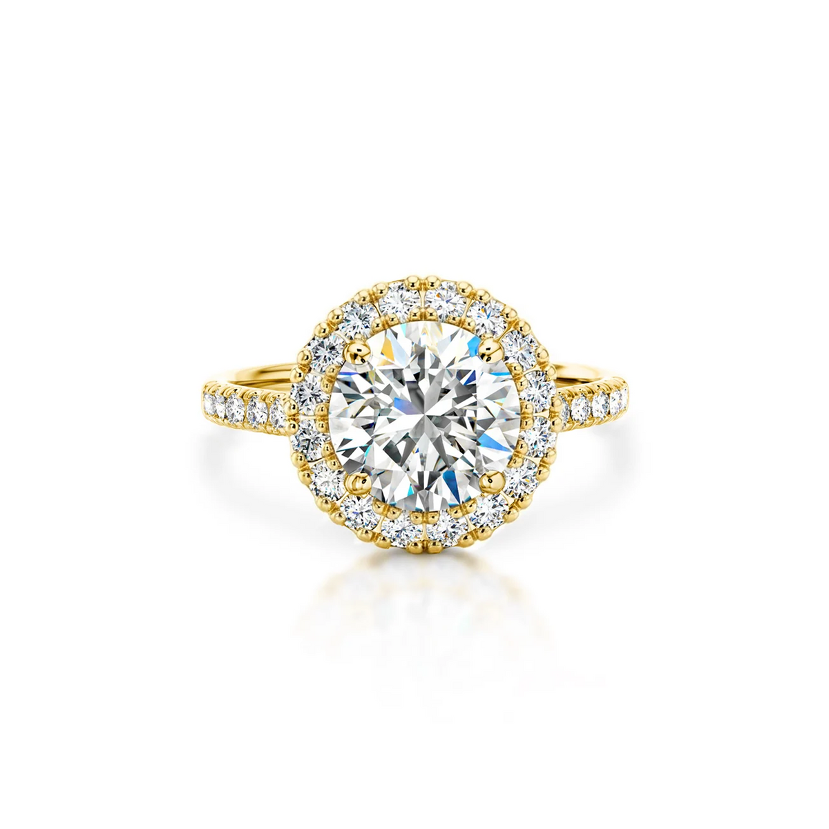 Shimansky Round Diamond Microset Halo Engagement Ring 18K Yellow Gold - Front View #Metal_Yellow Gold #Carat Weight_2