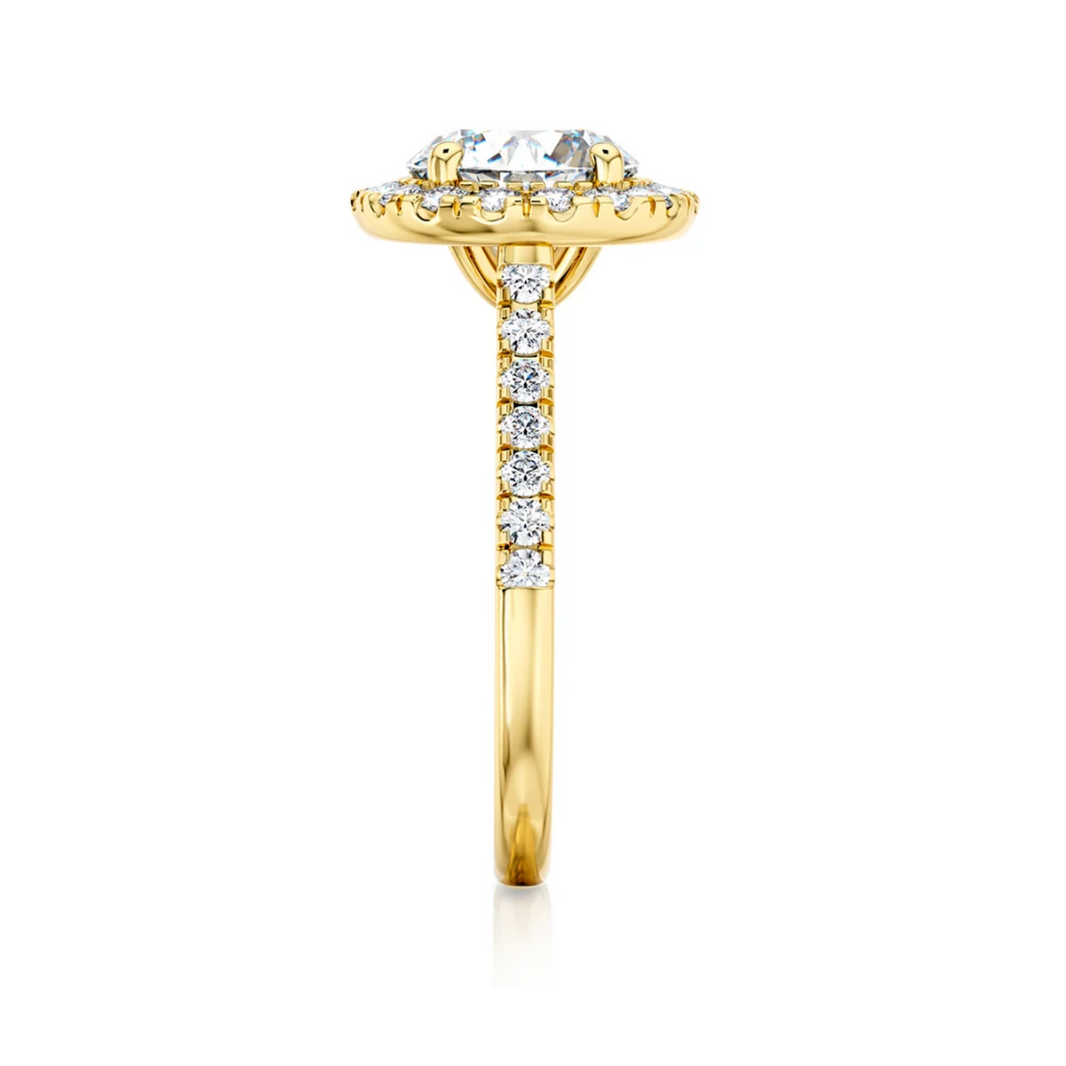Shimansky Round Diamond Microset Halo Engagement Ring 18K Yellow Gold - Profile View #Metal_Yellow Gold #Carat Weight_2