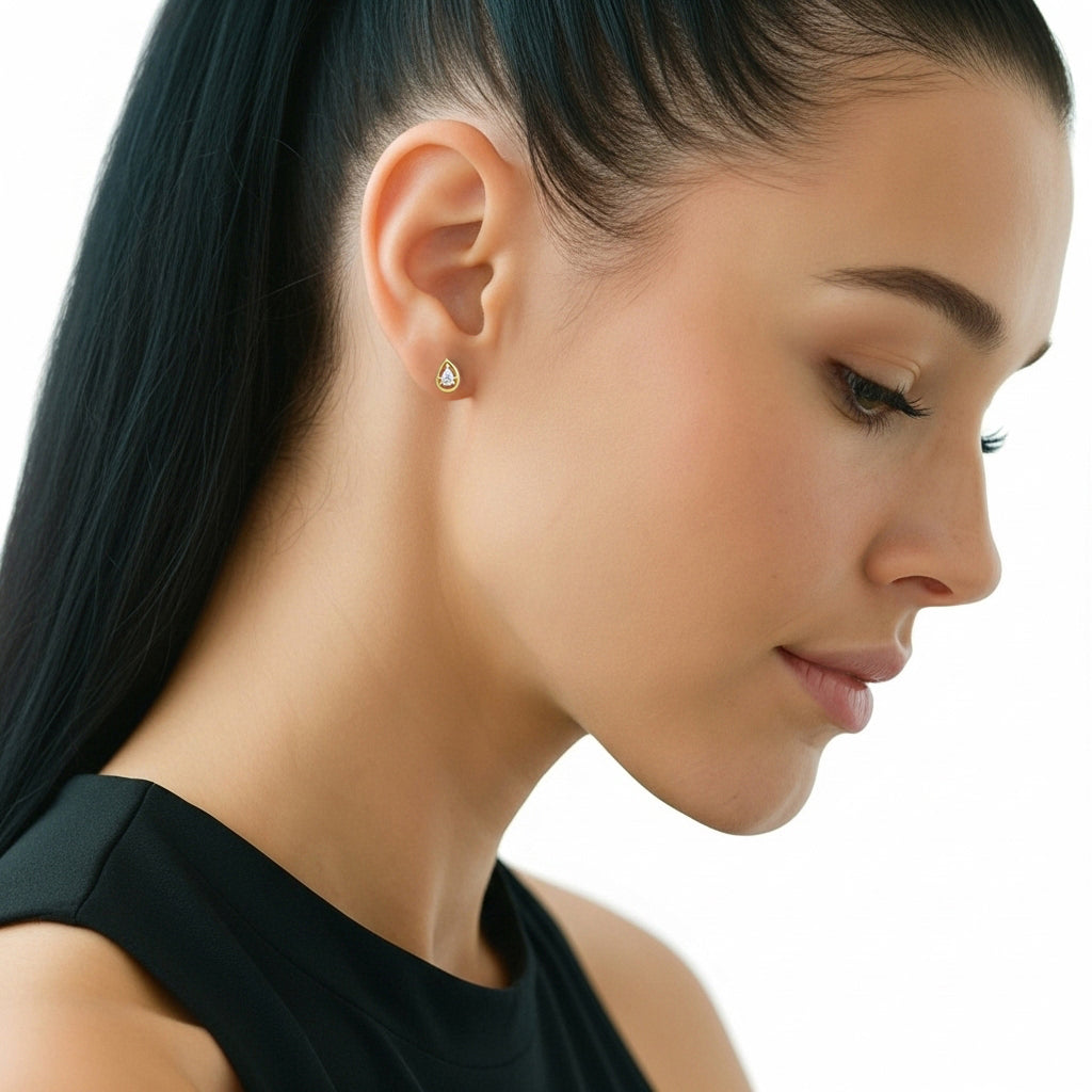 Shimansky 0.3 TCW Saturn Pear Diamond Hoops crafted in 14K Gold Model View