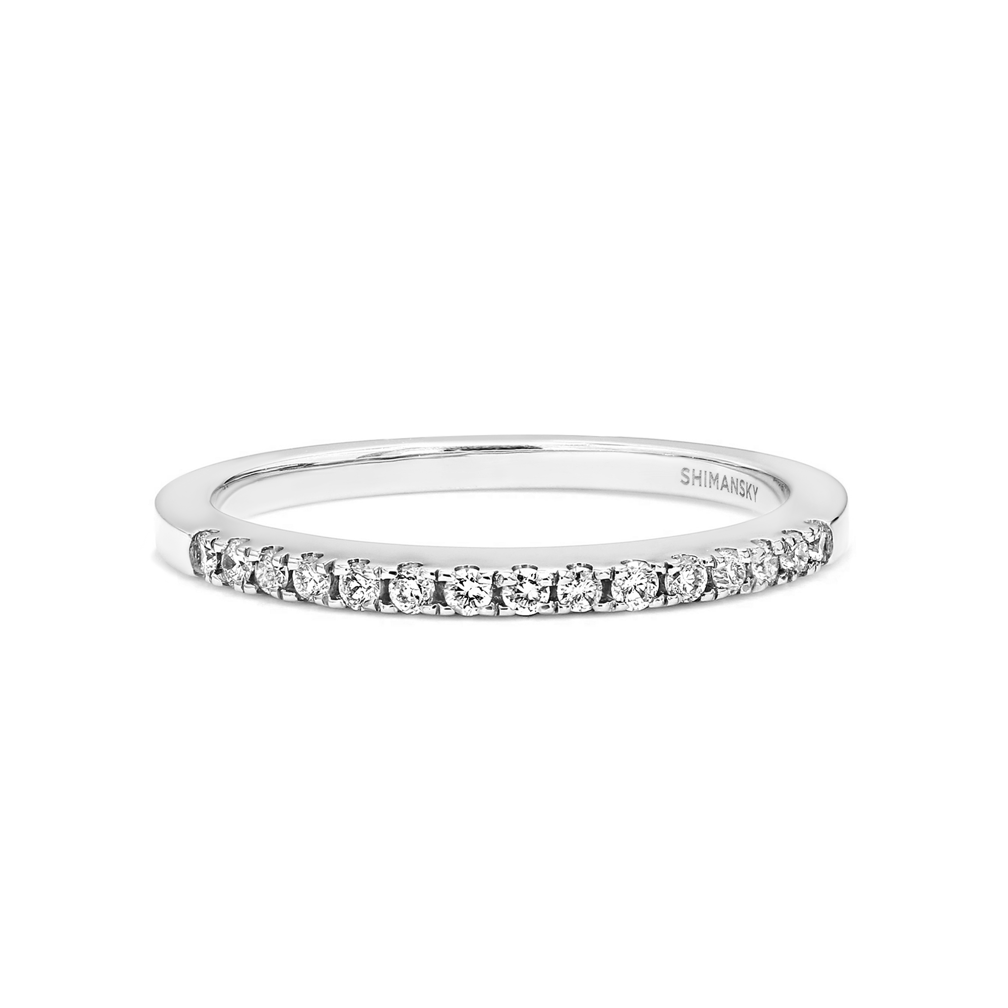 Shimansky 0.1 TCW Millennium Microset Wedding Band in 18K White Gold Front View