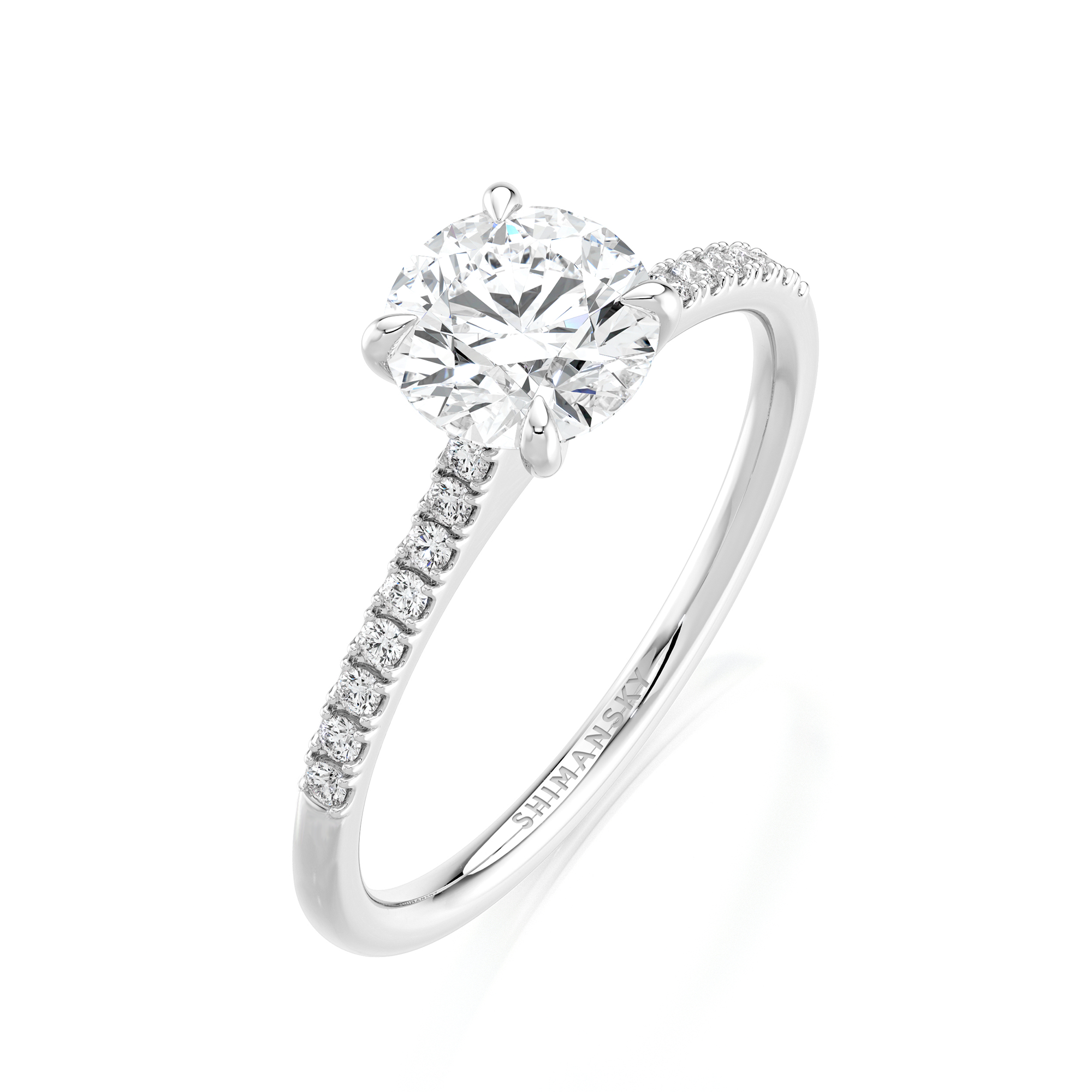 Shimansky 1.4 TCW Raised Victoria Microset Diamond Ring in Platinum 3D View #card-first