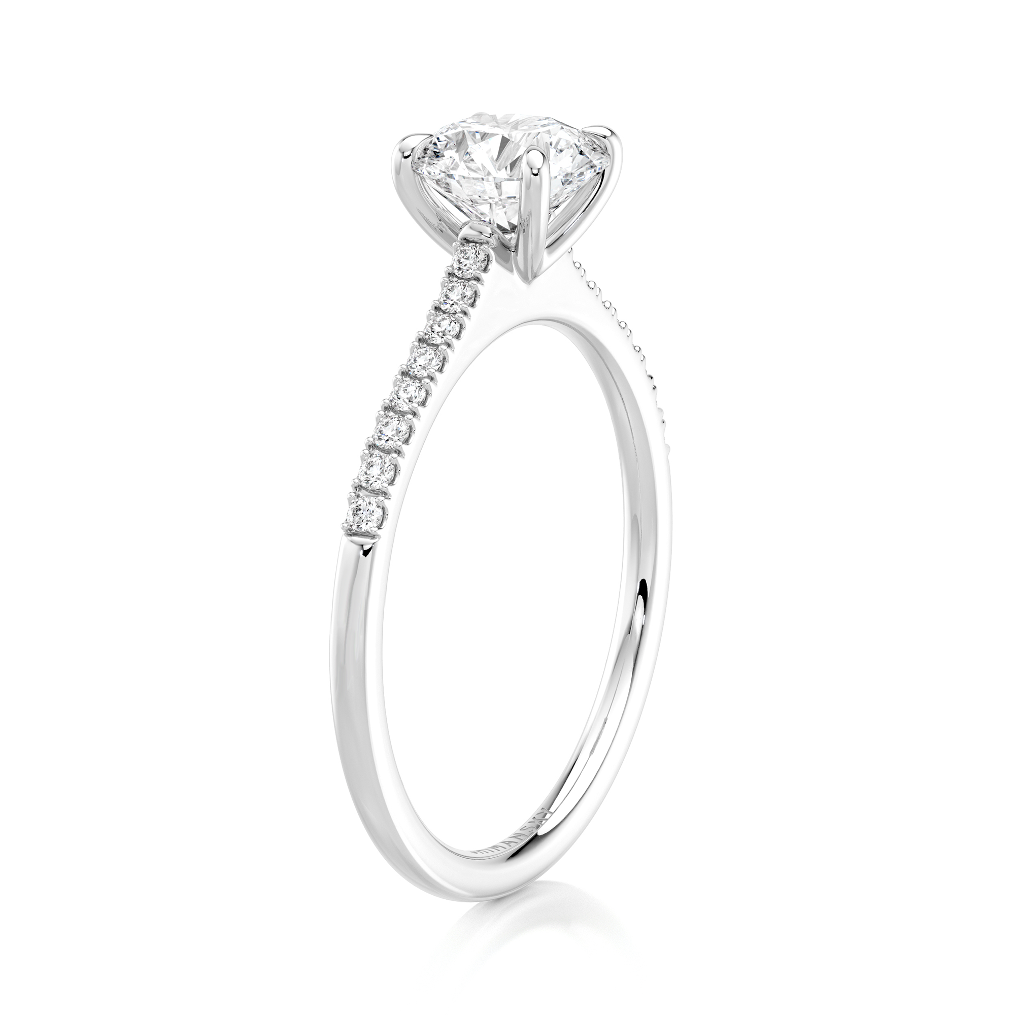 Shimansky 1.4 TCW Raised Victoria Microset Diamond Ring in Platinum Angled View